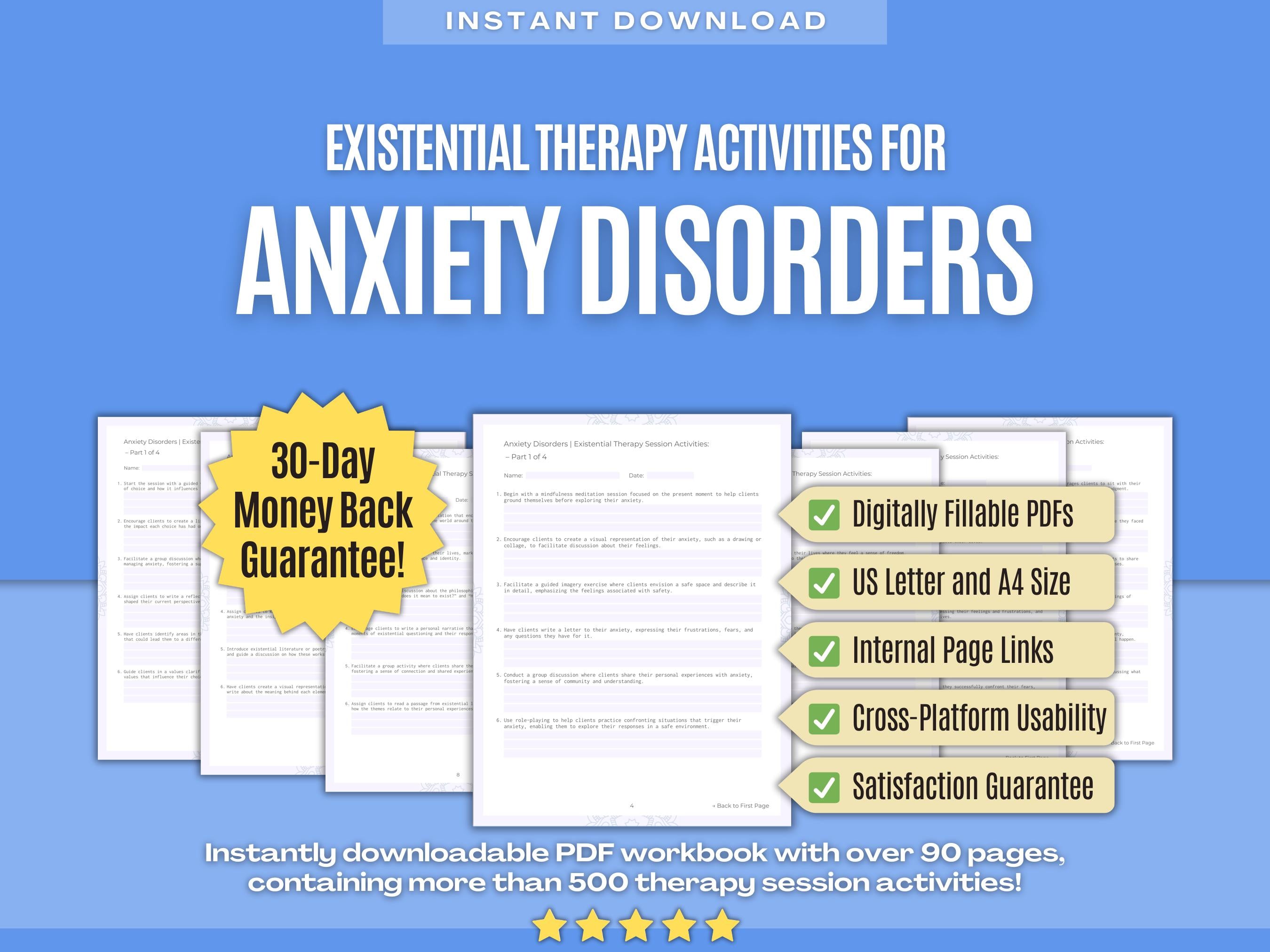 Anxiety Disorders Existential Therapy Session Activities Workbook ...