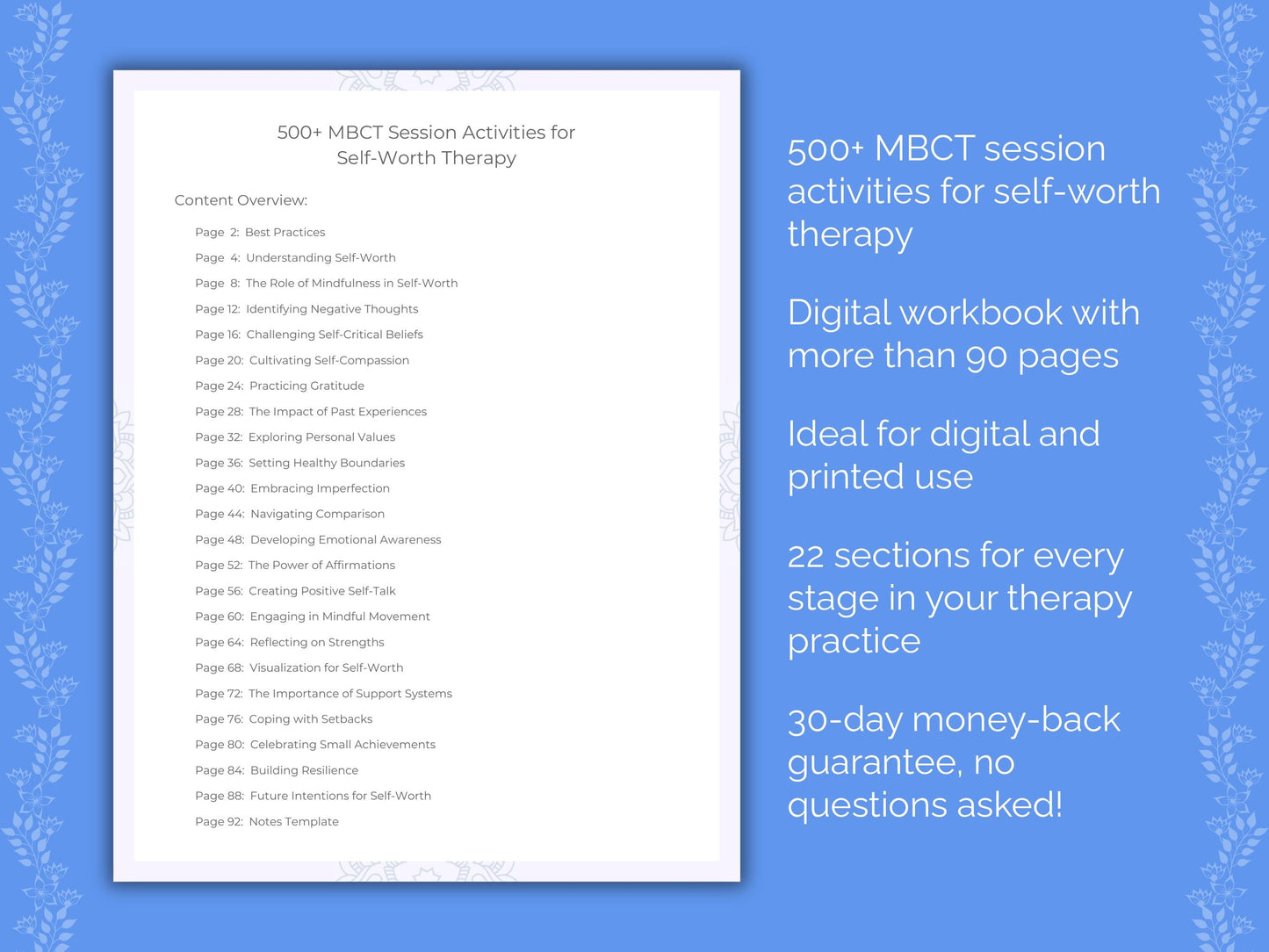 Self-Worth Mindfulness-Based Cognitive Therapy (MBCT) Therapist Worksheets