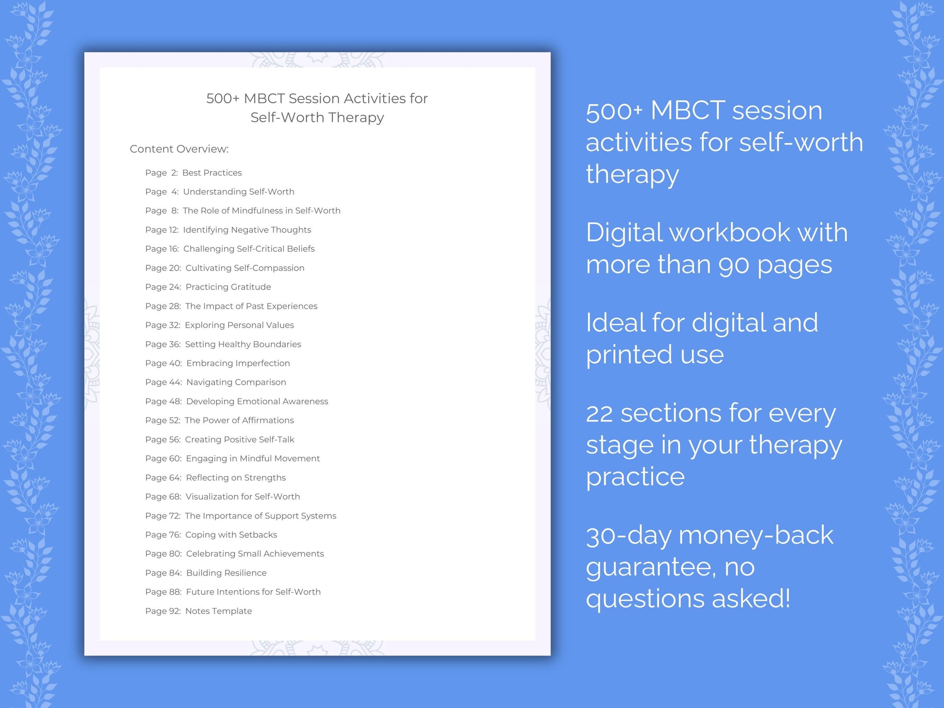 Self-Worth Mindfulness-Based Cognitive Therapy (MBCT) Therapist Worksheets