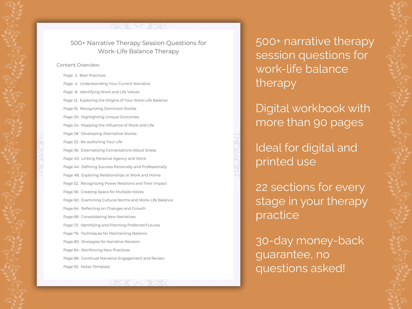 Work-Life Balance Narrative Therapy Therapist Worksheets