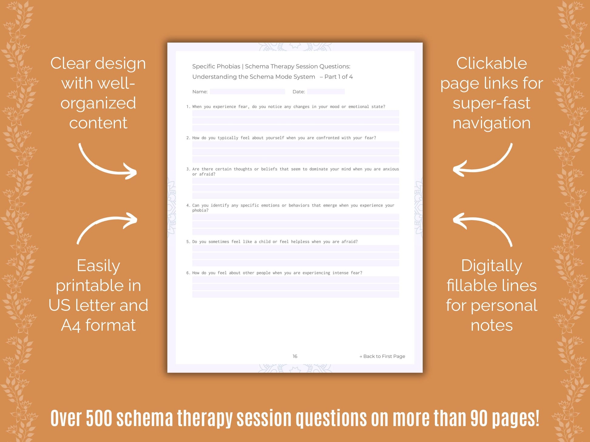 Specific Phobias Schema Therapy Counseling Templates