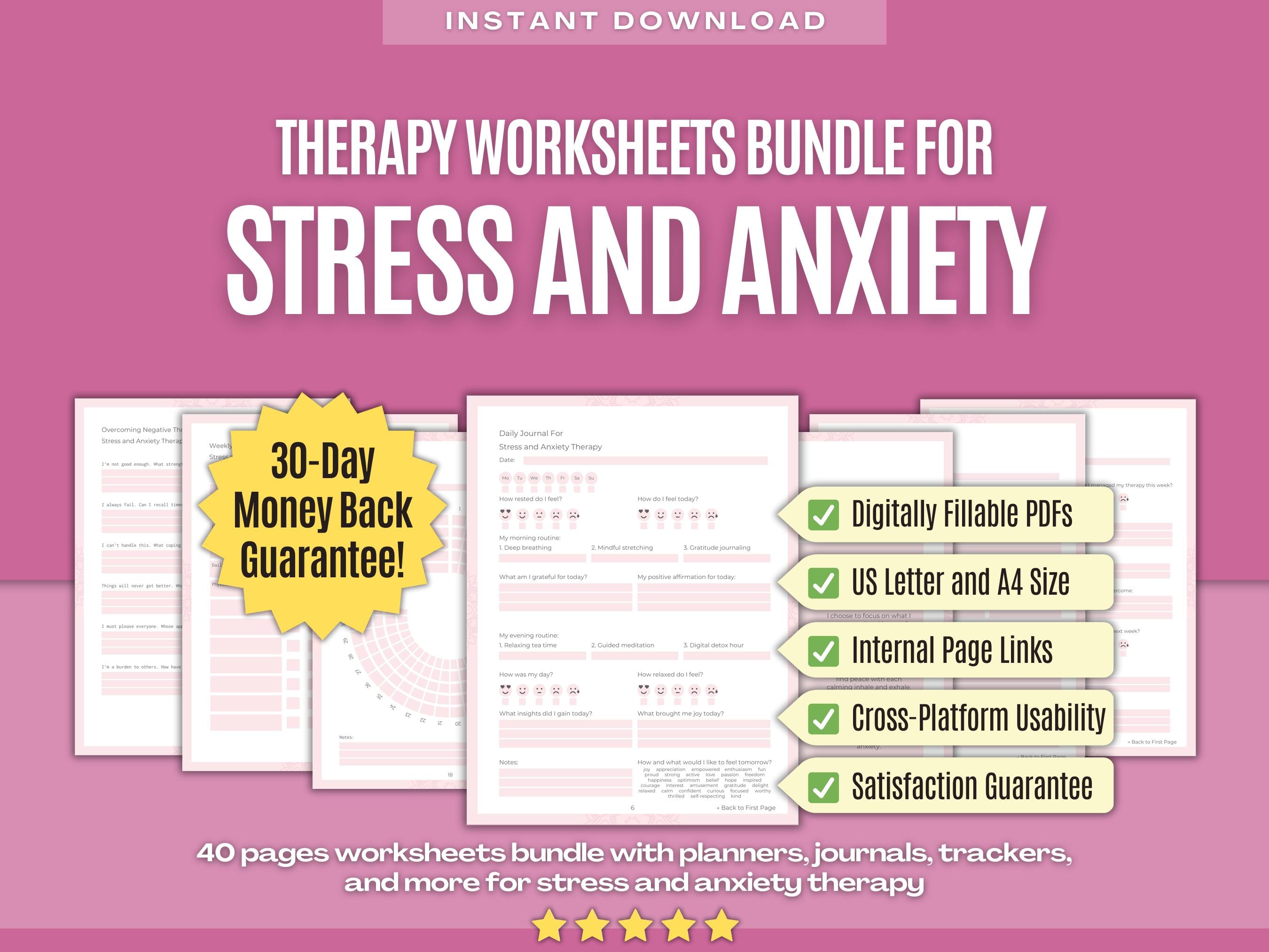Stress and Anxiety PDF Worksheets Bundle | Karlstein Publishing