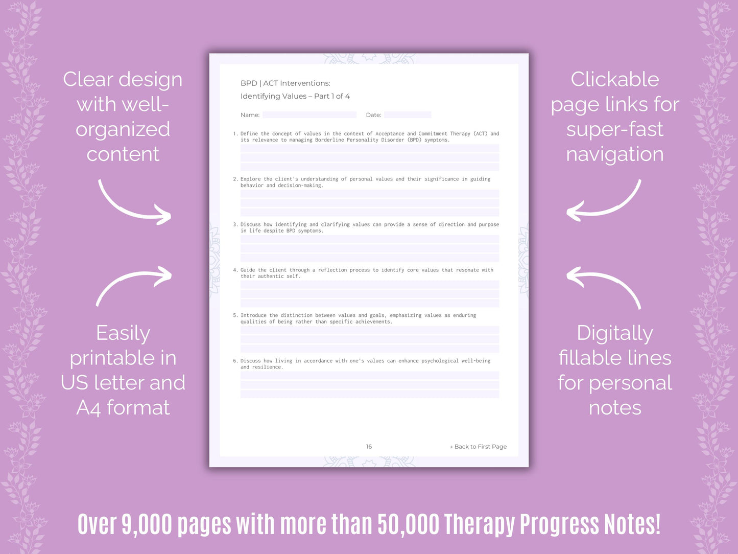 Acceptance and Commitment Therapy (ACT) Progress Notes Counselor Cheat Sheets