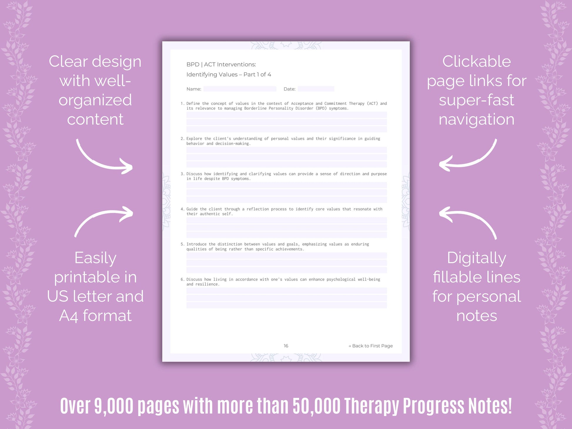 Acceptance and Commitment Therapy (ACT) Progress Notes Counselor Cheat Sheets