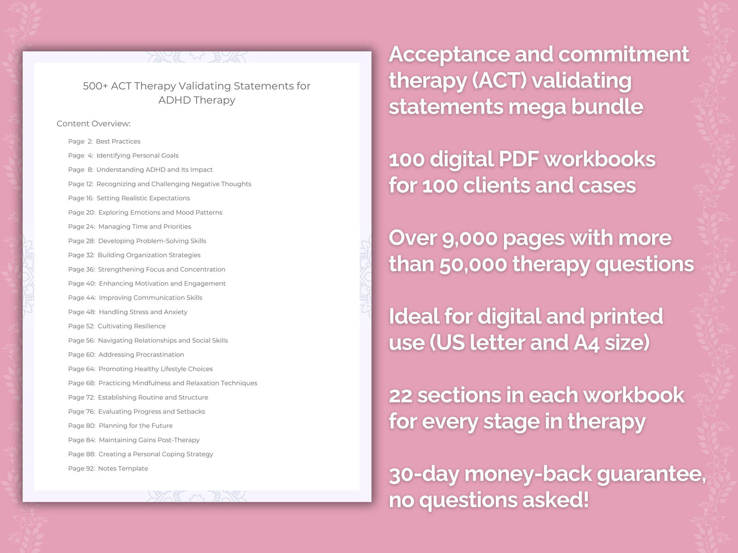 Acceptance and Commitment Therapy (ACT) Validating Statements Counseling Templates