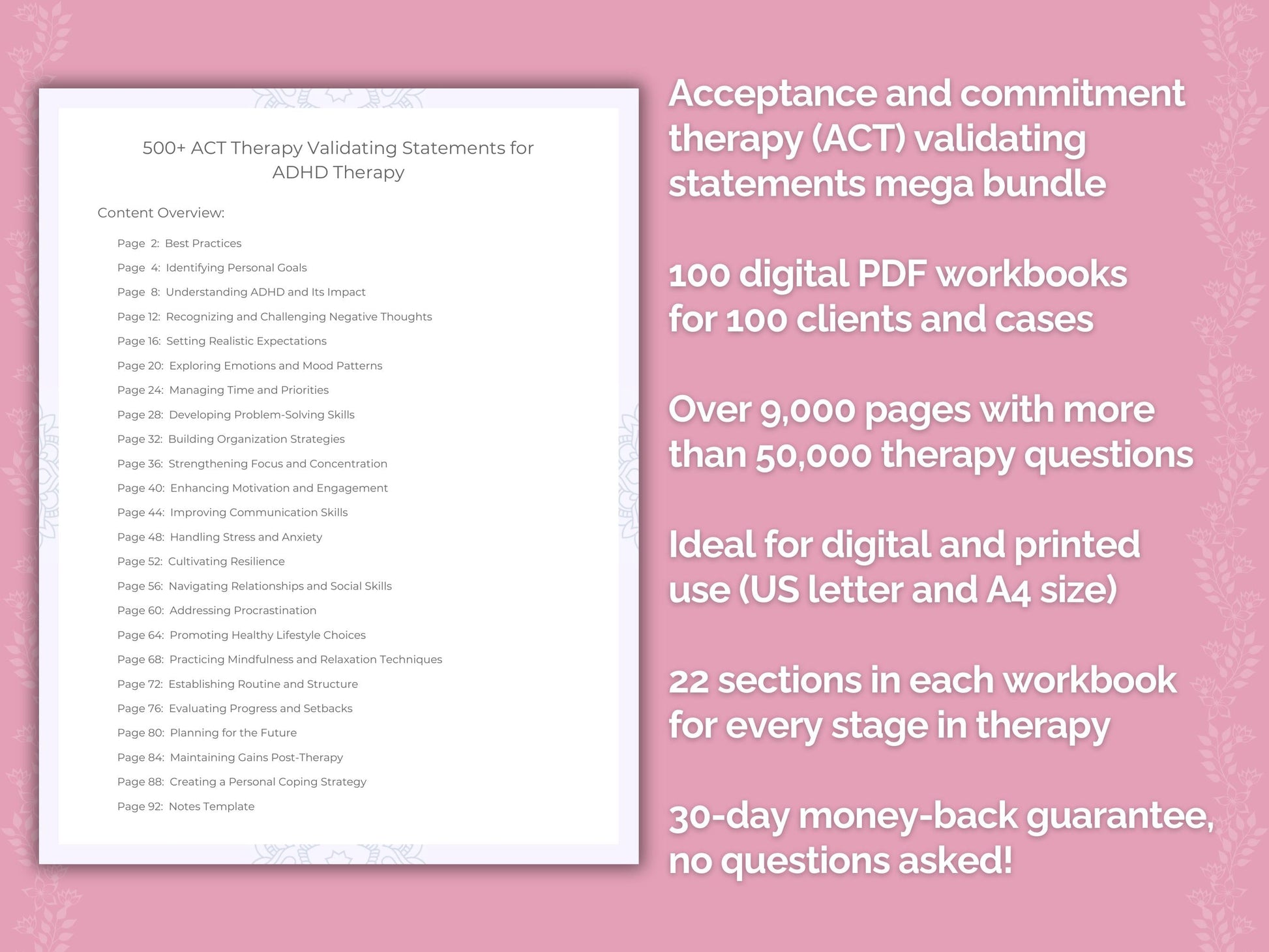 Acceptance and Commitment Therapy (ACT) Validating Statements Counseling Templates