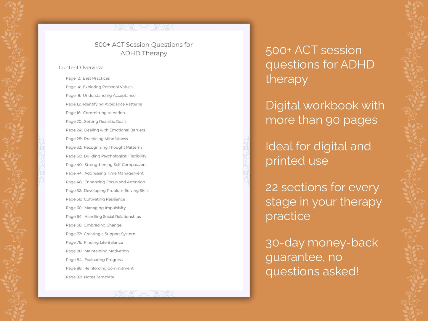 ADHD Acceptance and Commitment Therapy (ACT) Therapist Worksheets