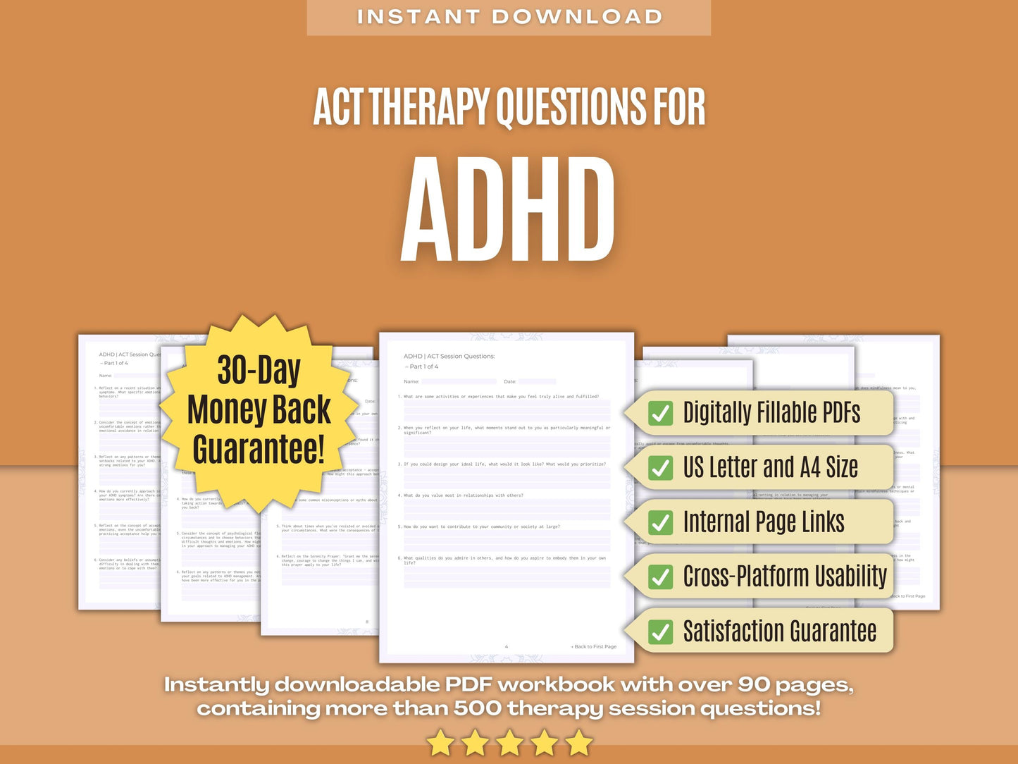 ADHD Acceptance and Commitment Therapy (ACT) Psychology Workbooks