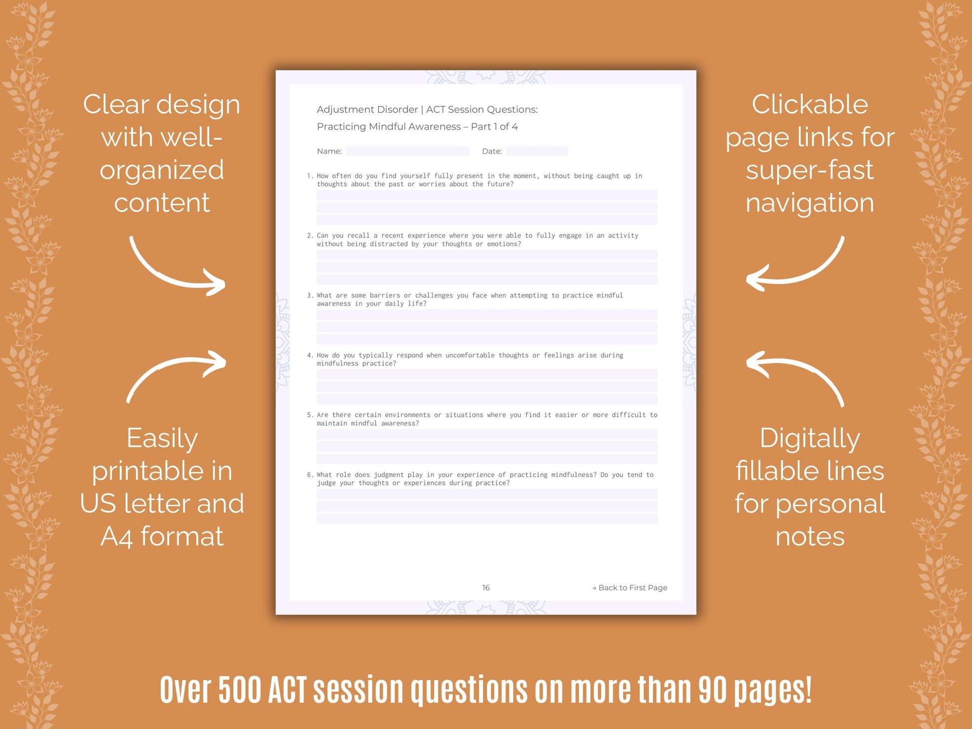 Adjustment Disorder Acceptance and Commitment Therapy (ACT) Counseling Templates