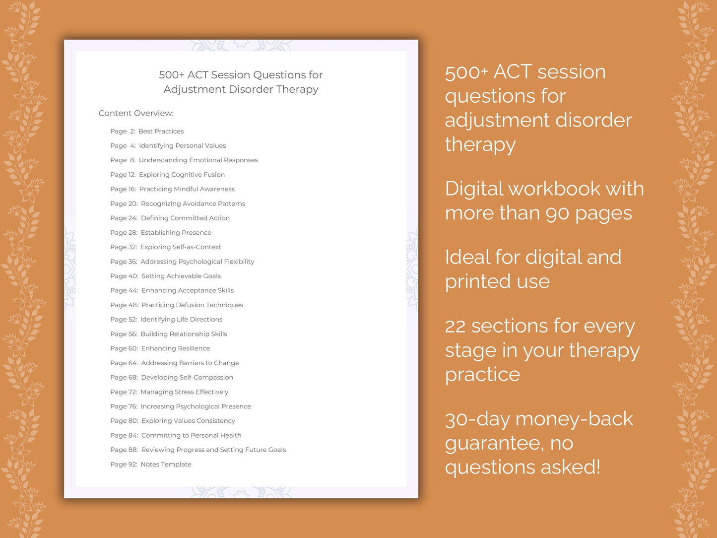 Adjustment Disorder Acceptance and Commitment Therapy (ACT) Therapist Worksheets