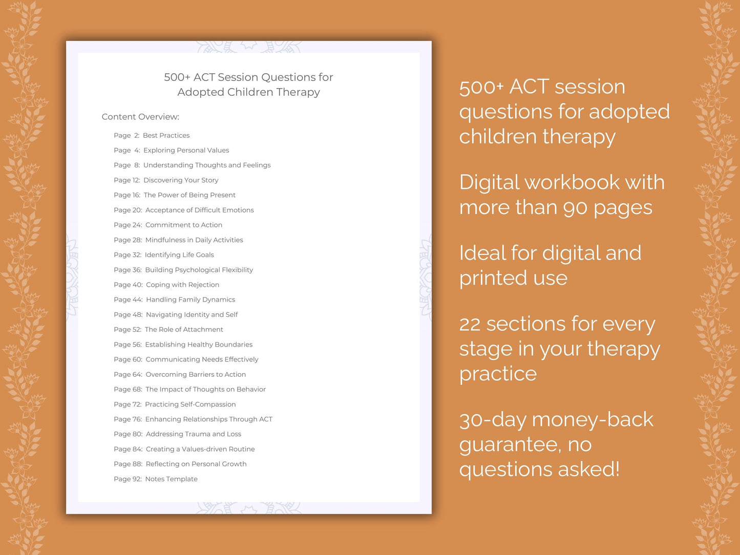 Adopted Children Acceptance and Commitment Therapy (ACT) Therapist Worksheets