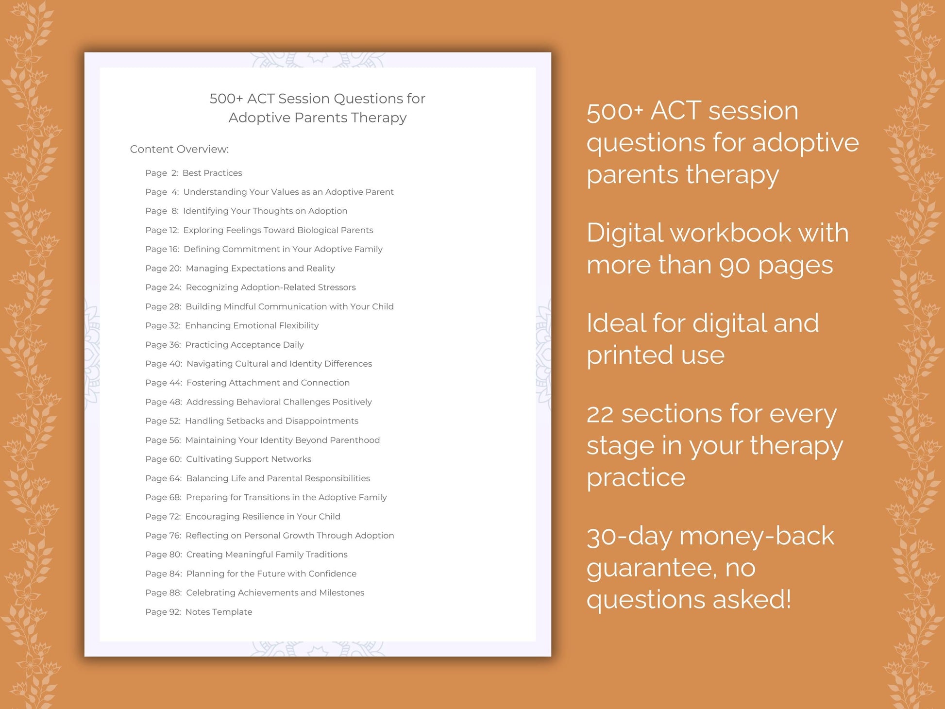 Adoptive Parents Acceptance and Commitment Therapy (ACT) Therapist Worksheets