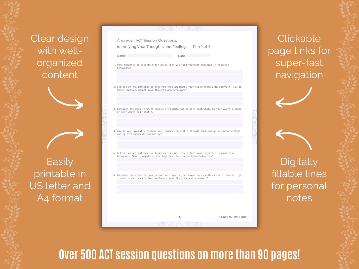 Anorexia Acceptance and Commitment Therapy (ACT) Counseling Templates