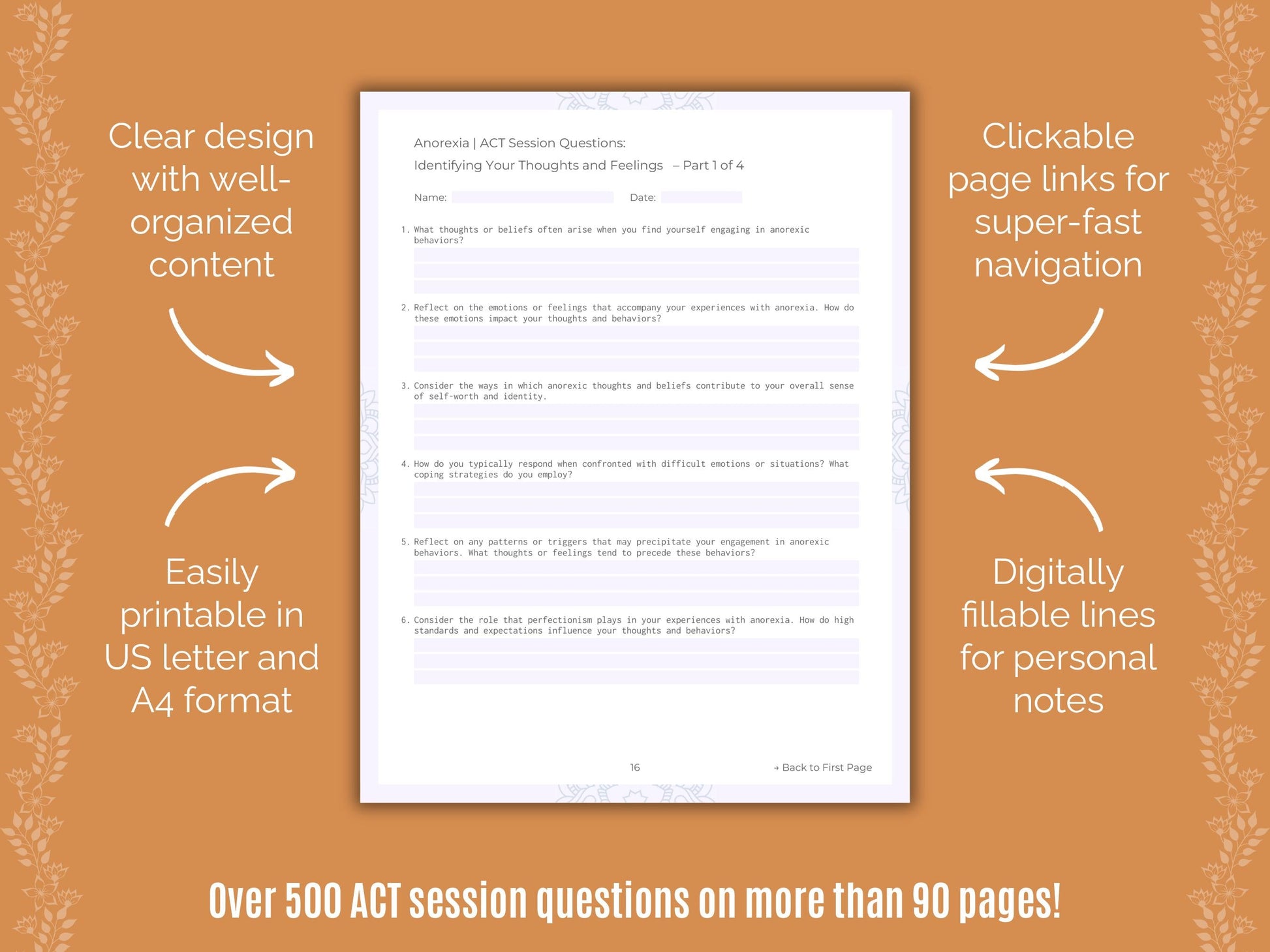 Anorexia Acceptance and Commitment Therapy (ACT) Counseling Templates