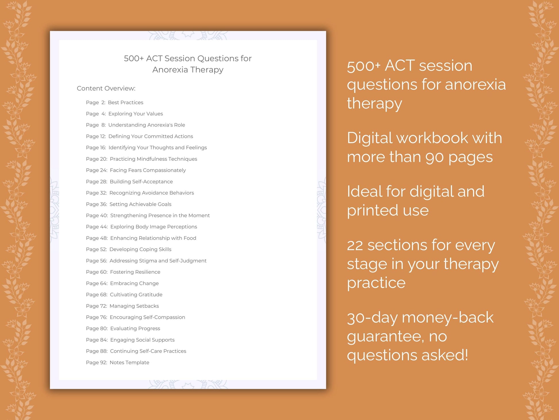 Anorexia Acceptance and Commitment Therapy (ACT) Therapist Worksheets