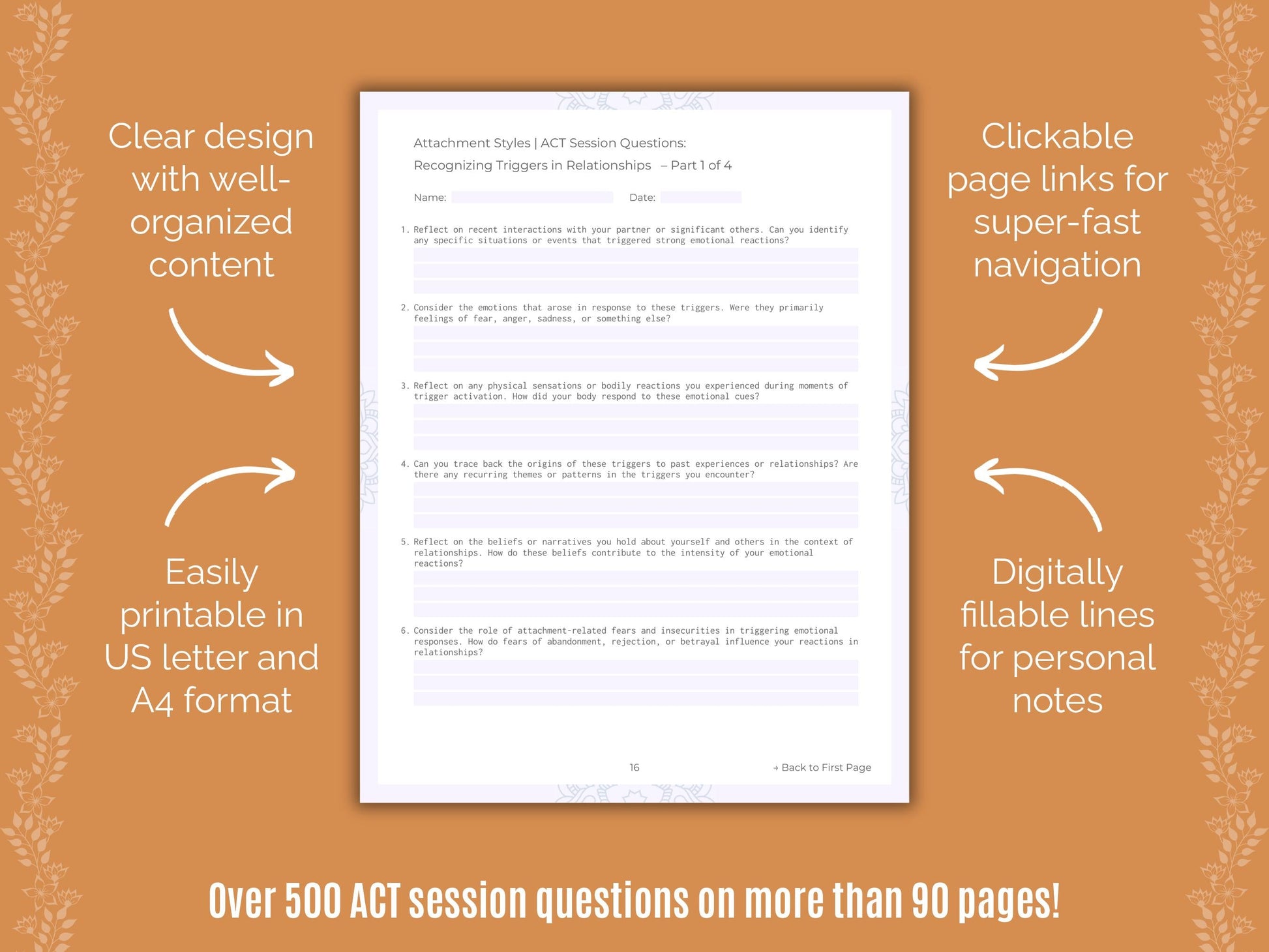 Attachment Styles Acceptance and Commitment Therapy (ACT) Counseling Templates