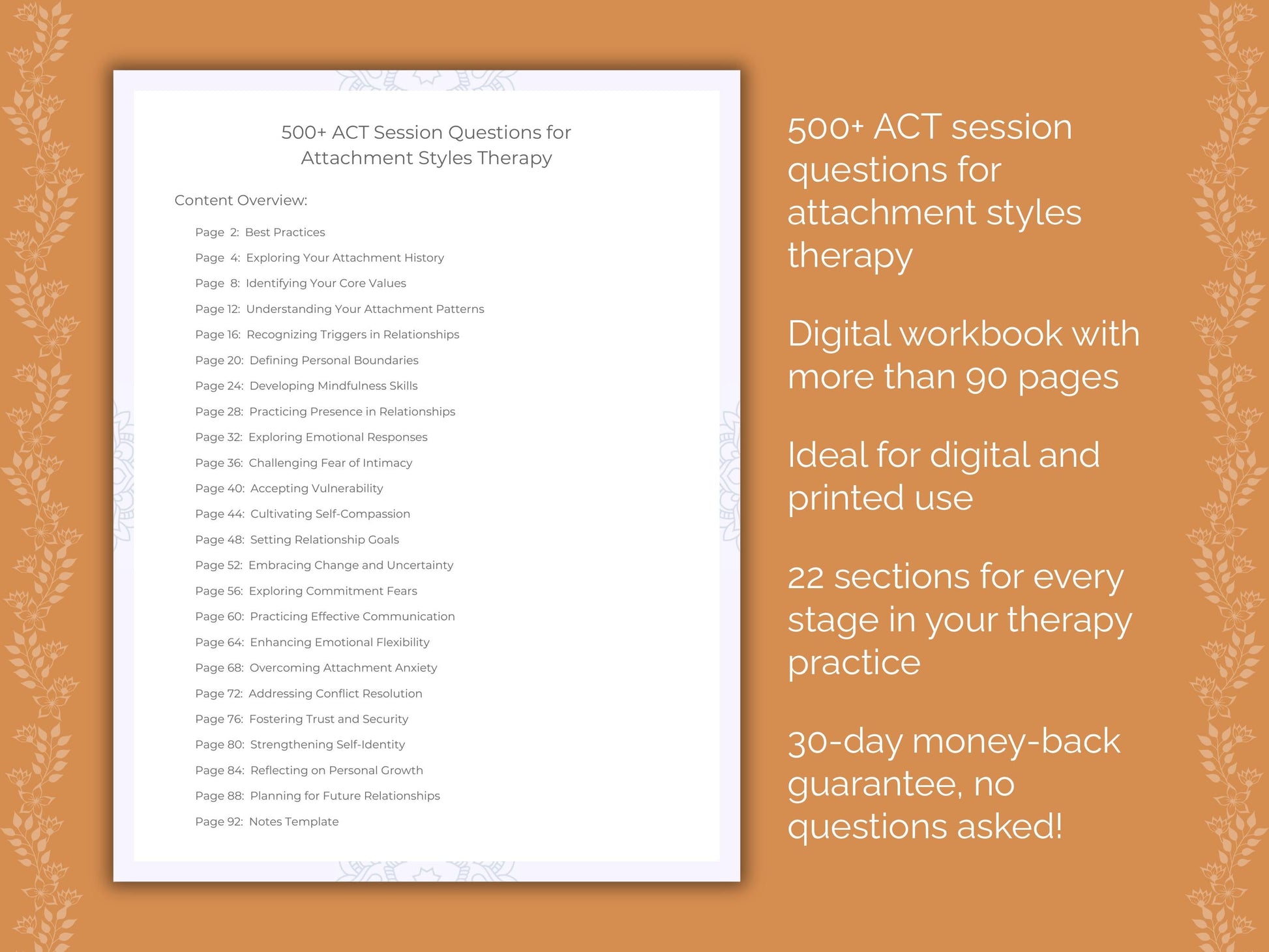 Attachment Styles Acceptance and Commitment Therapy (ACT) Therapist Worksheets