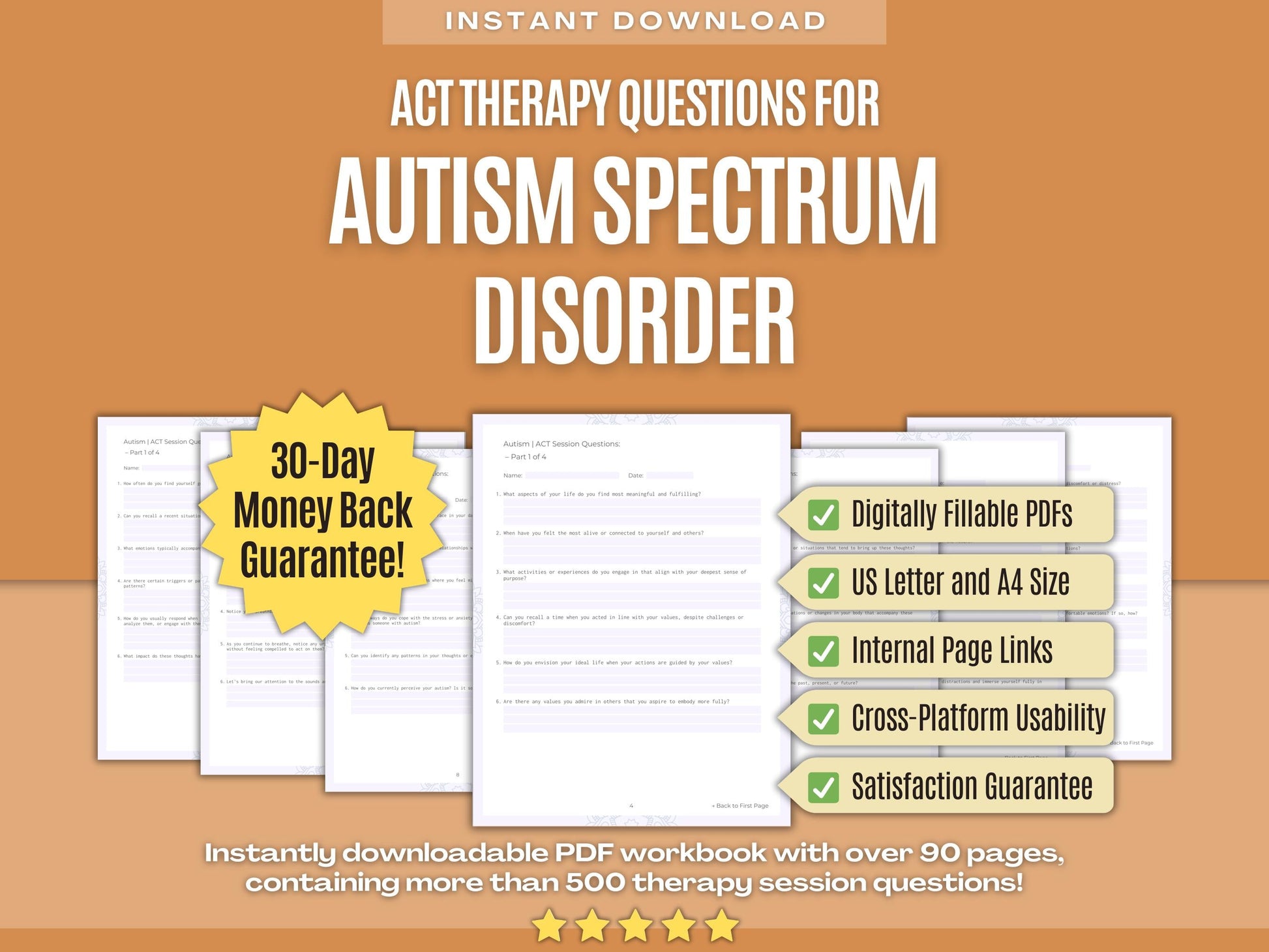 Autism Spectrum Disorder Acceptance and Commitment Therapy (ACT) Psychology Workbooks