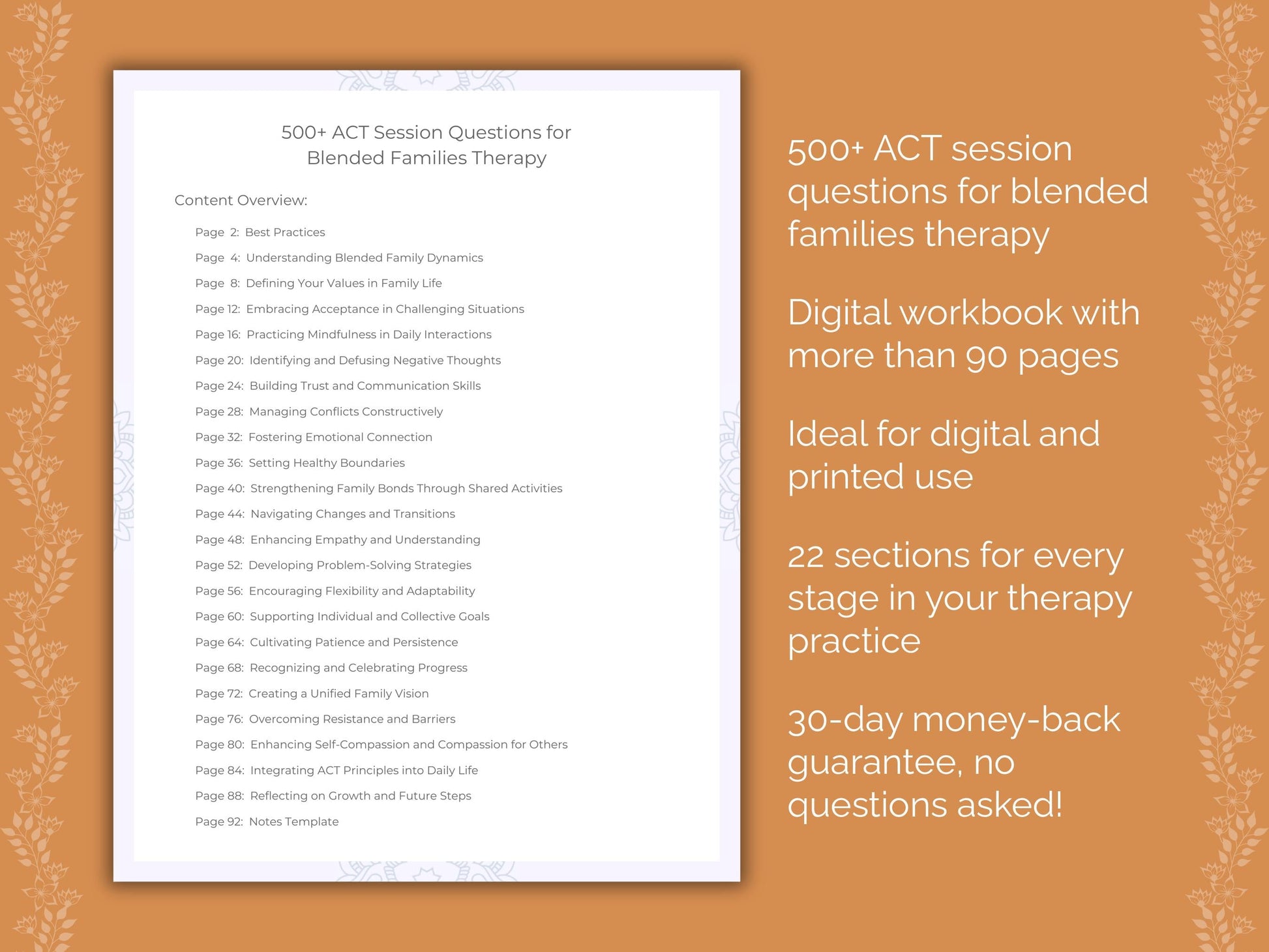 Blended Families Acceptance and Commitment Therapy (ACT) Therapist Worksheets