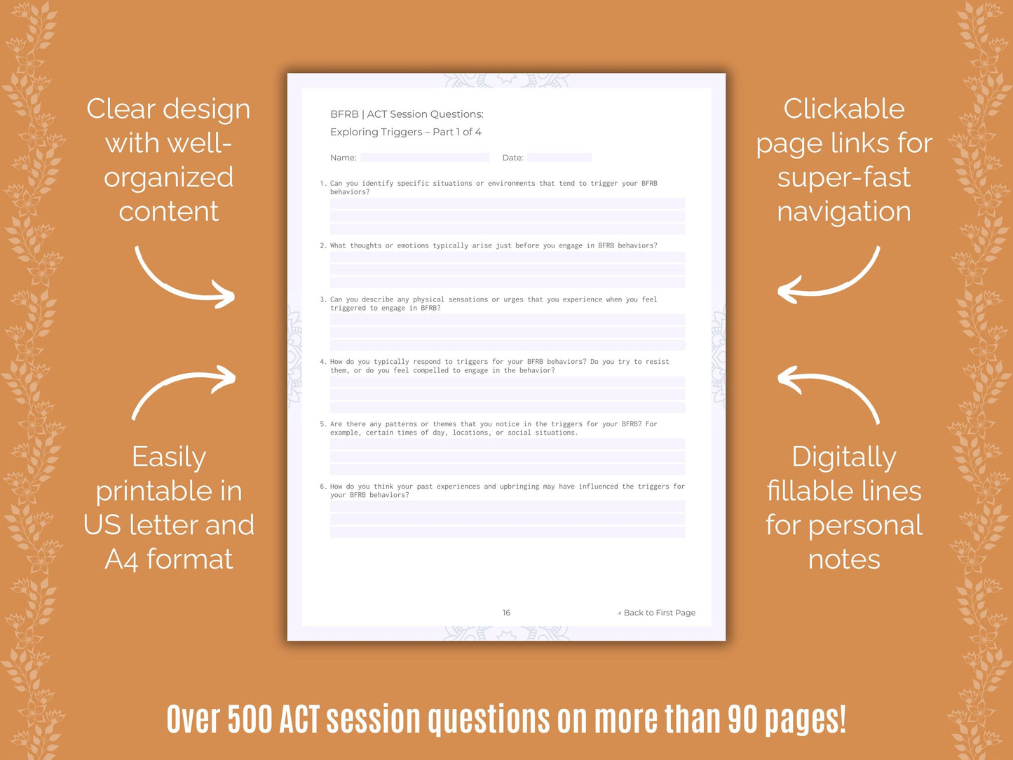 Body-Focused Repetitive Behavior (BFRB) Acceptance and Commitment Therapy (ACT) Counseling Templates