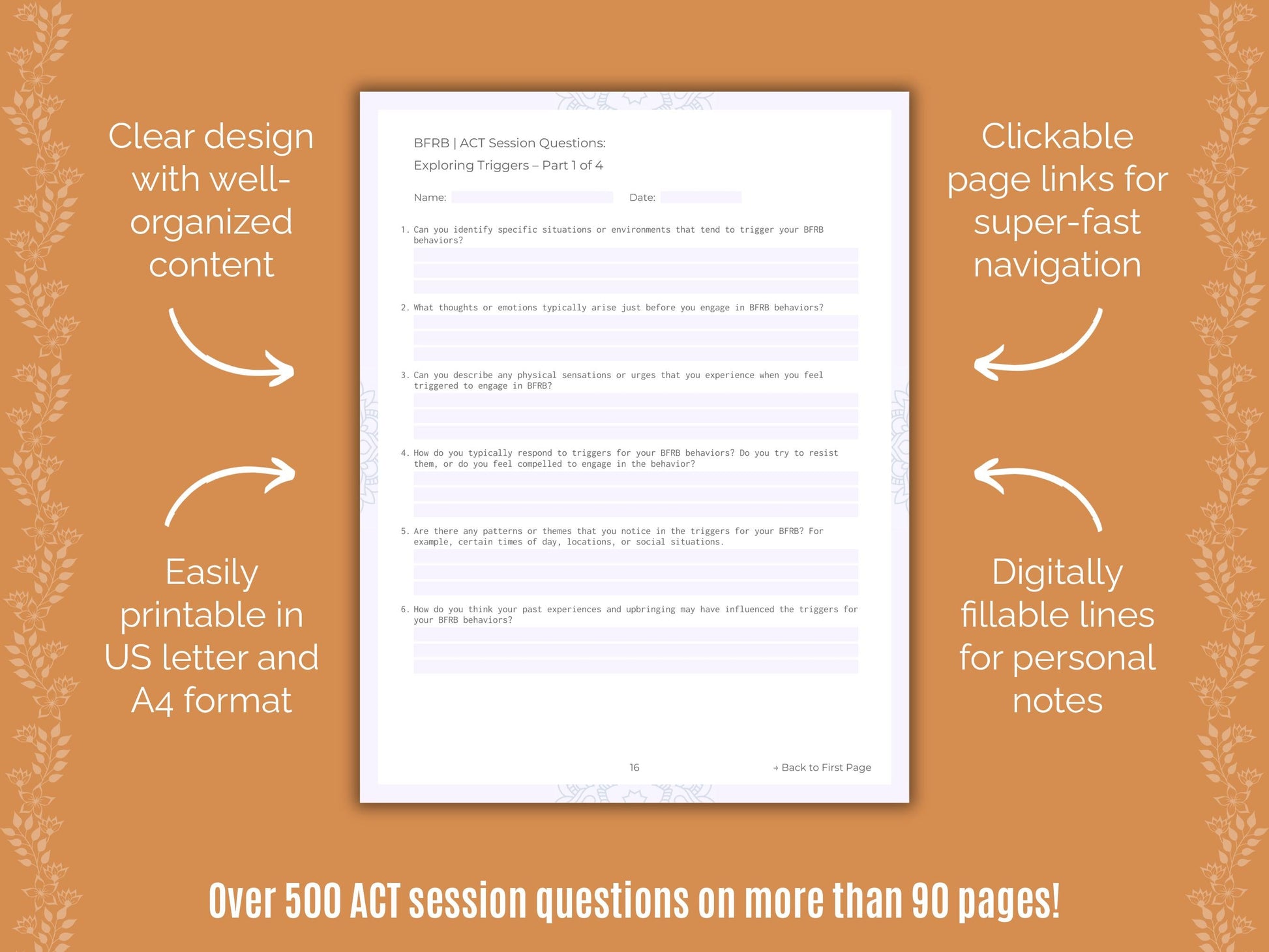 Body-Focused Repetitive Behavior (BFRB) Acceptance and Commitment Therapy (ACT) Counseling Templates