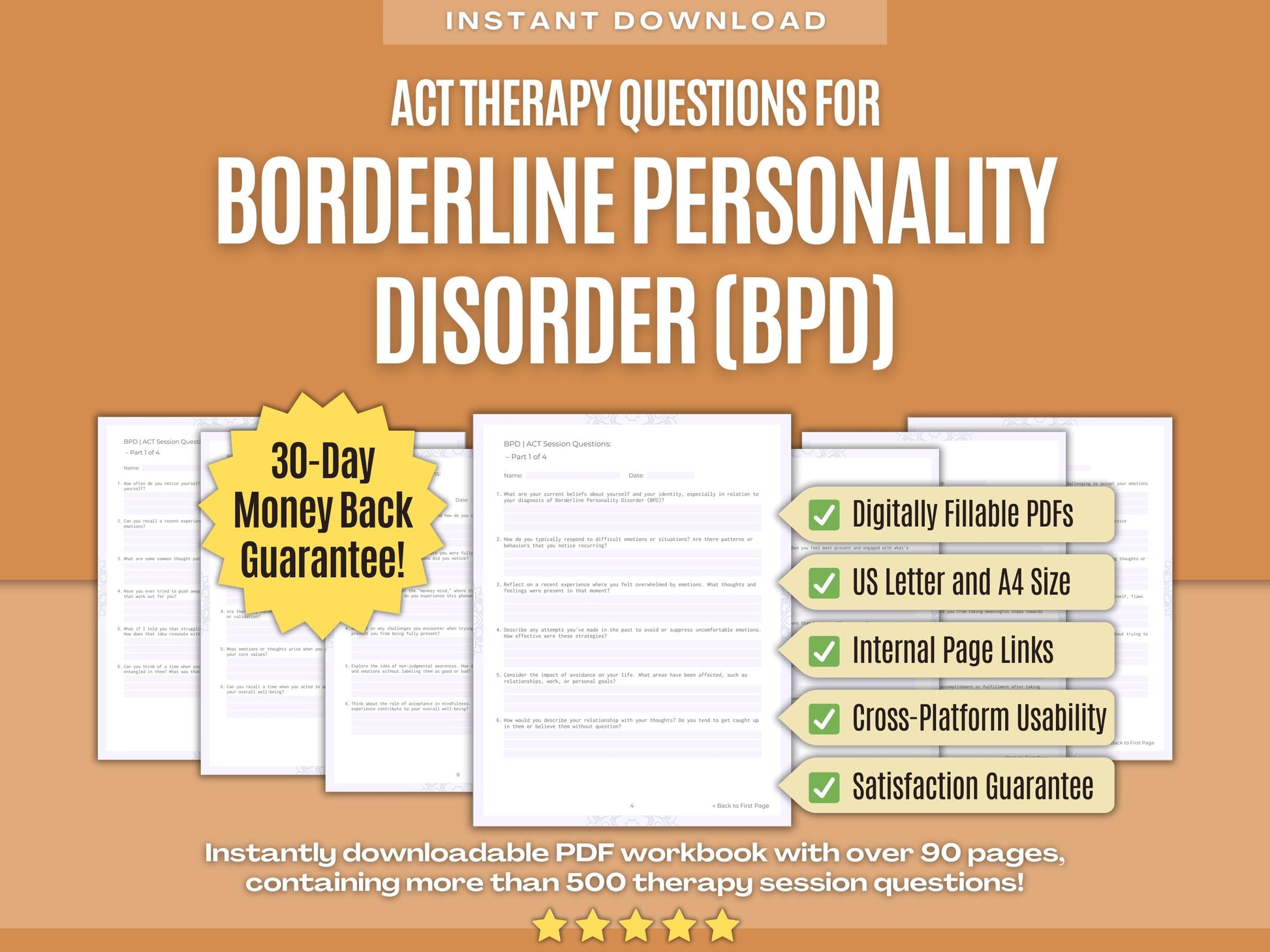 Borderline Personality Disorder (BPD) Acceptance and Commitment Therapy (ACT) Psychology Workbooks