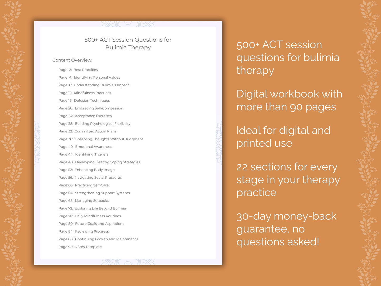 Bulimia Acceptance and Commitment Therapy (ACT) Therapist Worksheets