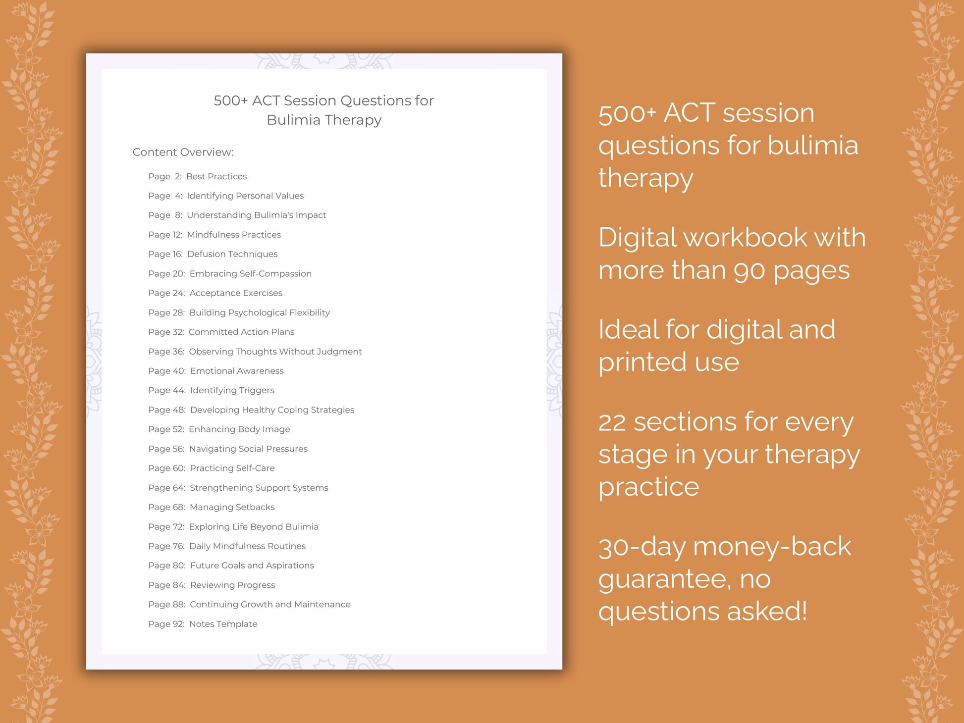 Bulimia Acceptance and Commitment Therapy (ACT) Therapist Worksheets