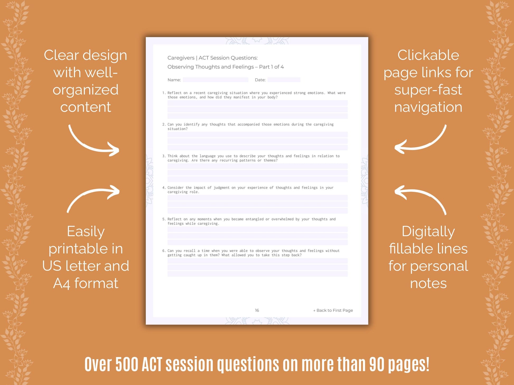 Caregivers Acceptance and Commitment Therapy (ACT) Counseling Templates