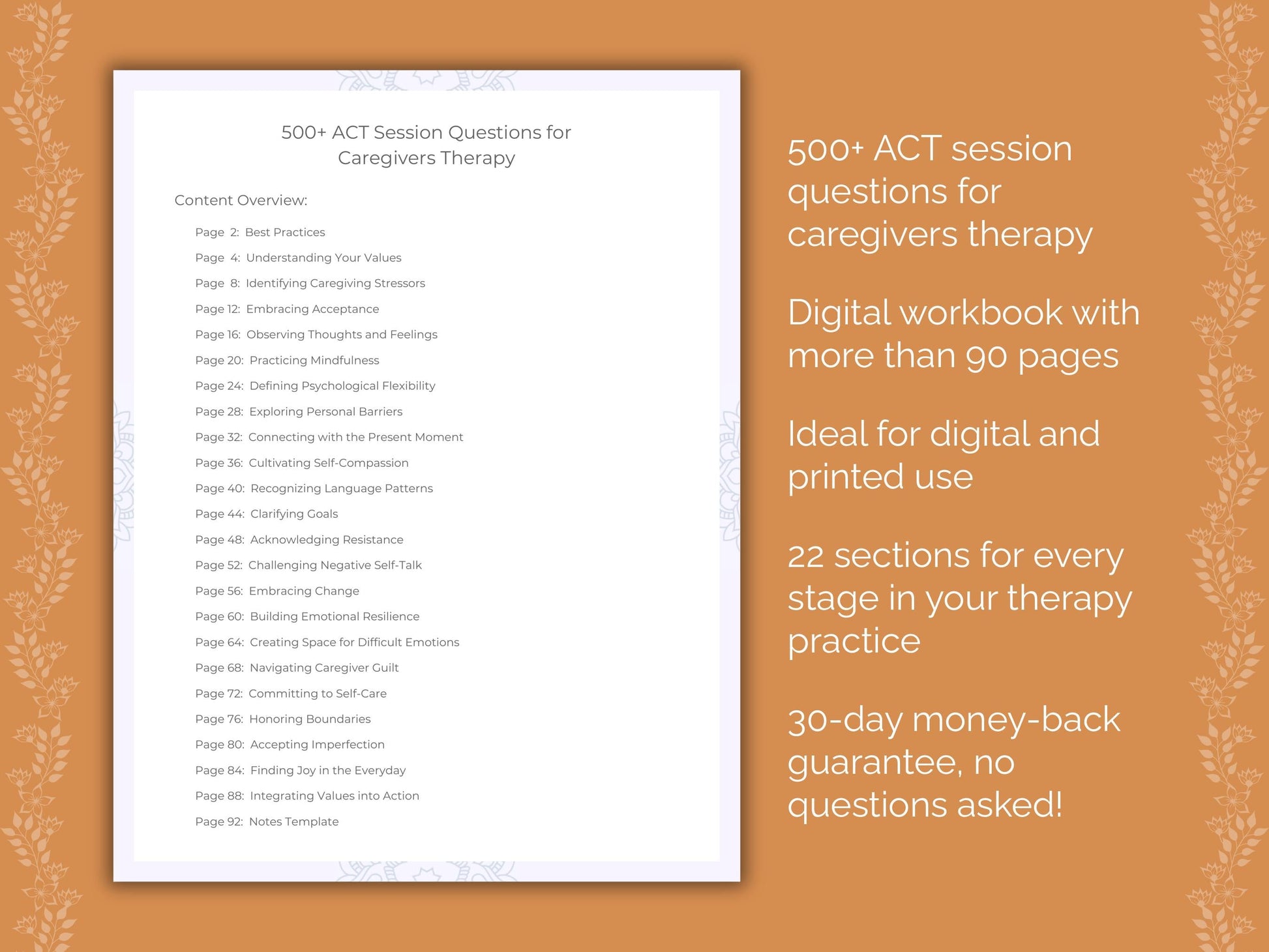 Caregivers Acceptance and Commitment Therapy (ACT) Therapist Worksheets