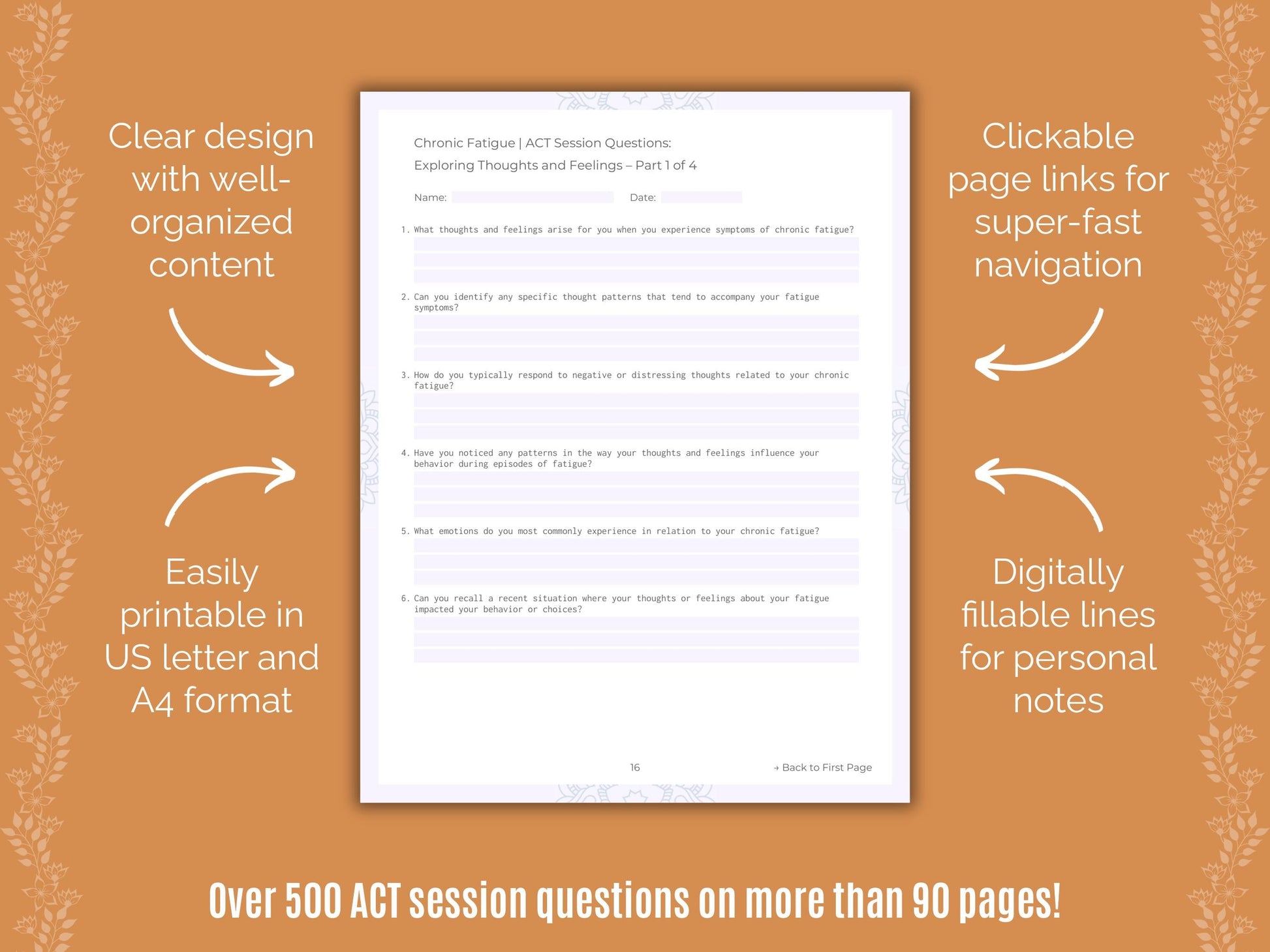 Chronic Fatigue Acceptance and Commitment Therapy (ACT) Counseling Templates