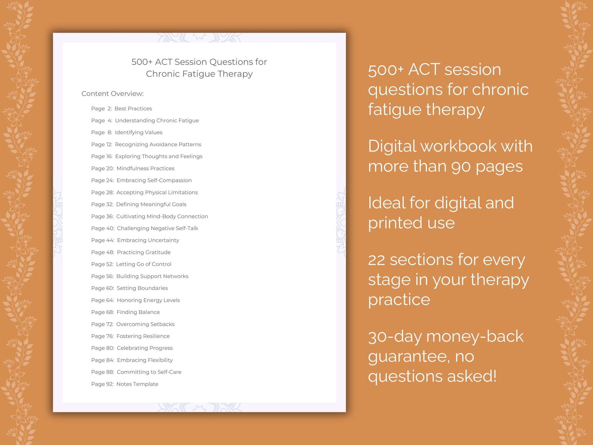 Chronic Fatigue Acceptance and Commitment Therapy (ACT) Therapist Worksheets