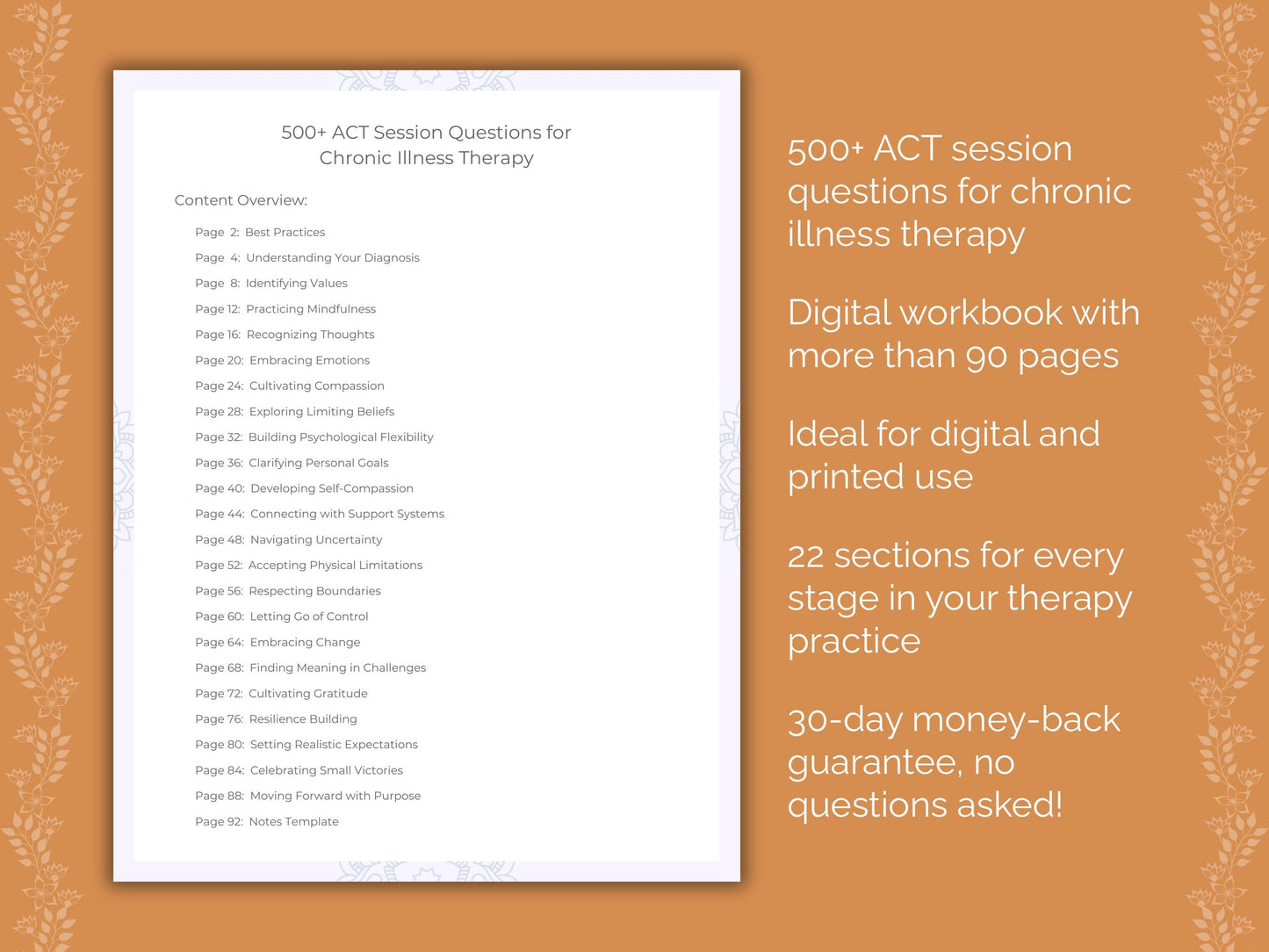 Chronic Illness Acceptance and Commitment Therapy (ACT) Therapist Worksheets