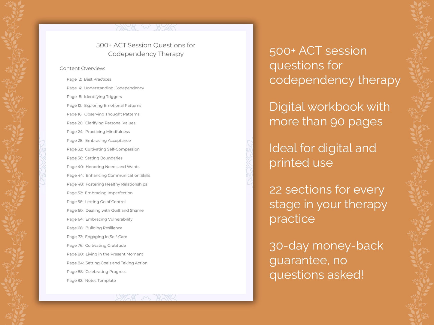 Codependency Acceptance and Commitment Therapy (ACT) Therapist Worksheets