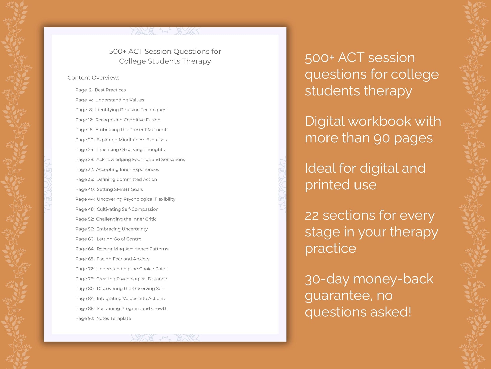 College Students Acceptance and Commitment Therapy (ACT) Therapist Worksheets