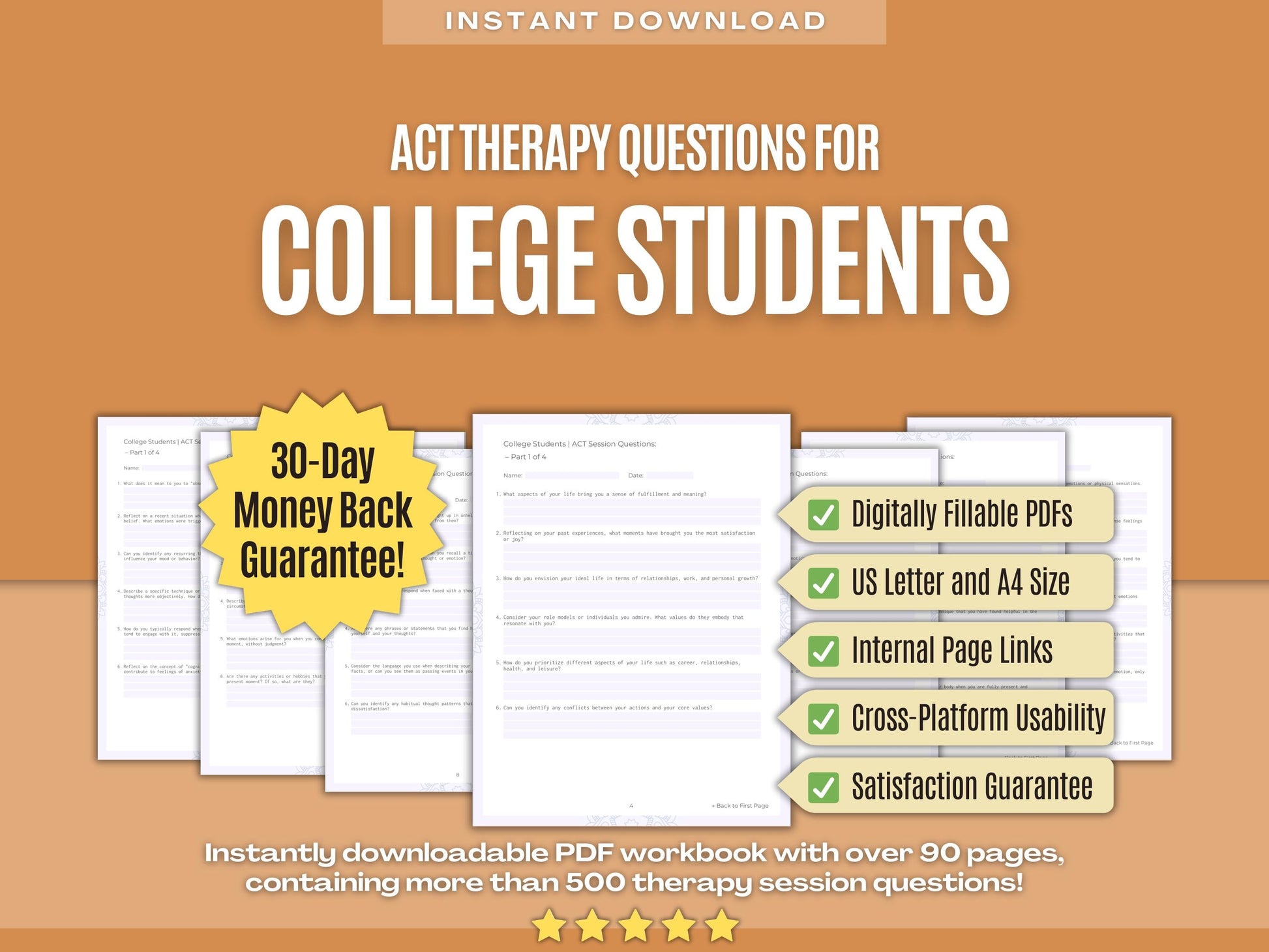 College Students Acceptance and Commitment Therapy (ACT) Psychology Workbooks