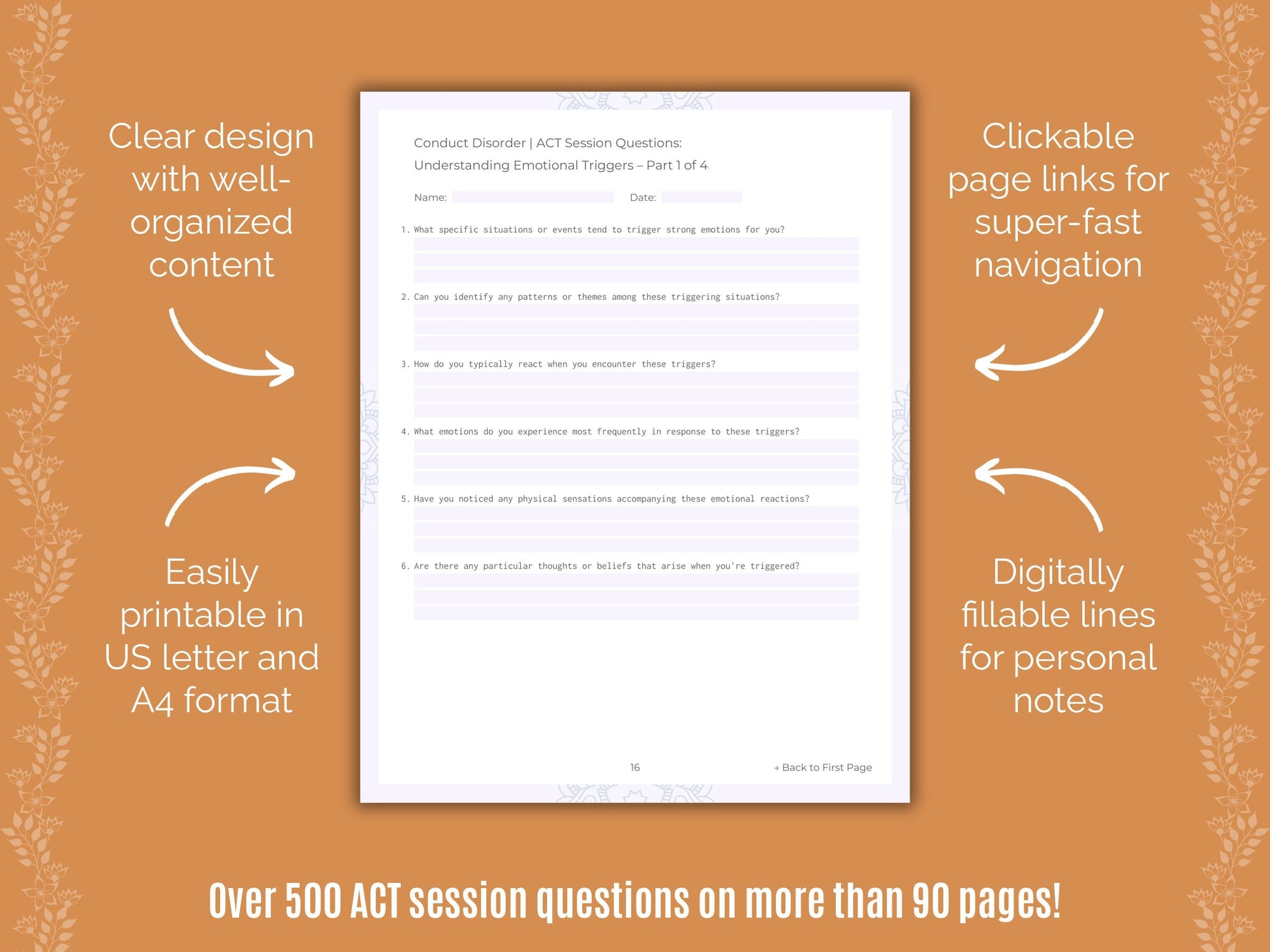 Conduct Disorder Acceptance and Commitment Therapy (ACT) Counseling Templates