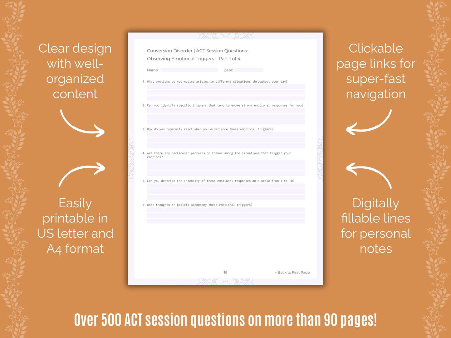 Conversion Disorder Acceptance and Commitment Therapy (ACT) Counseling Templates