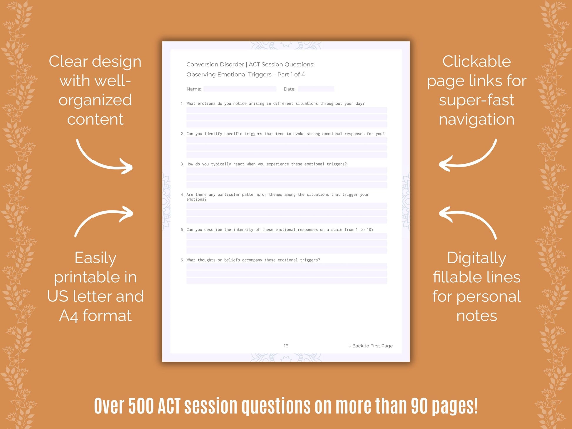 Conversion Disorder Acceptance and Commitment Therapy (ACT) Counseling Templates