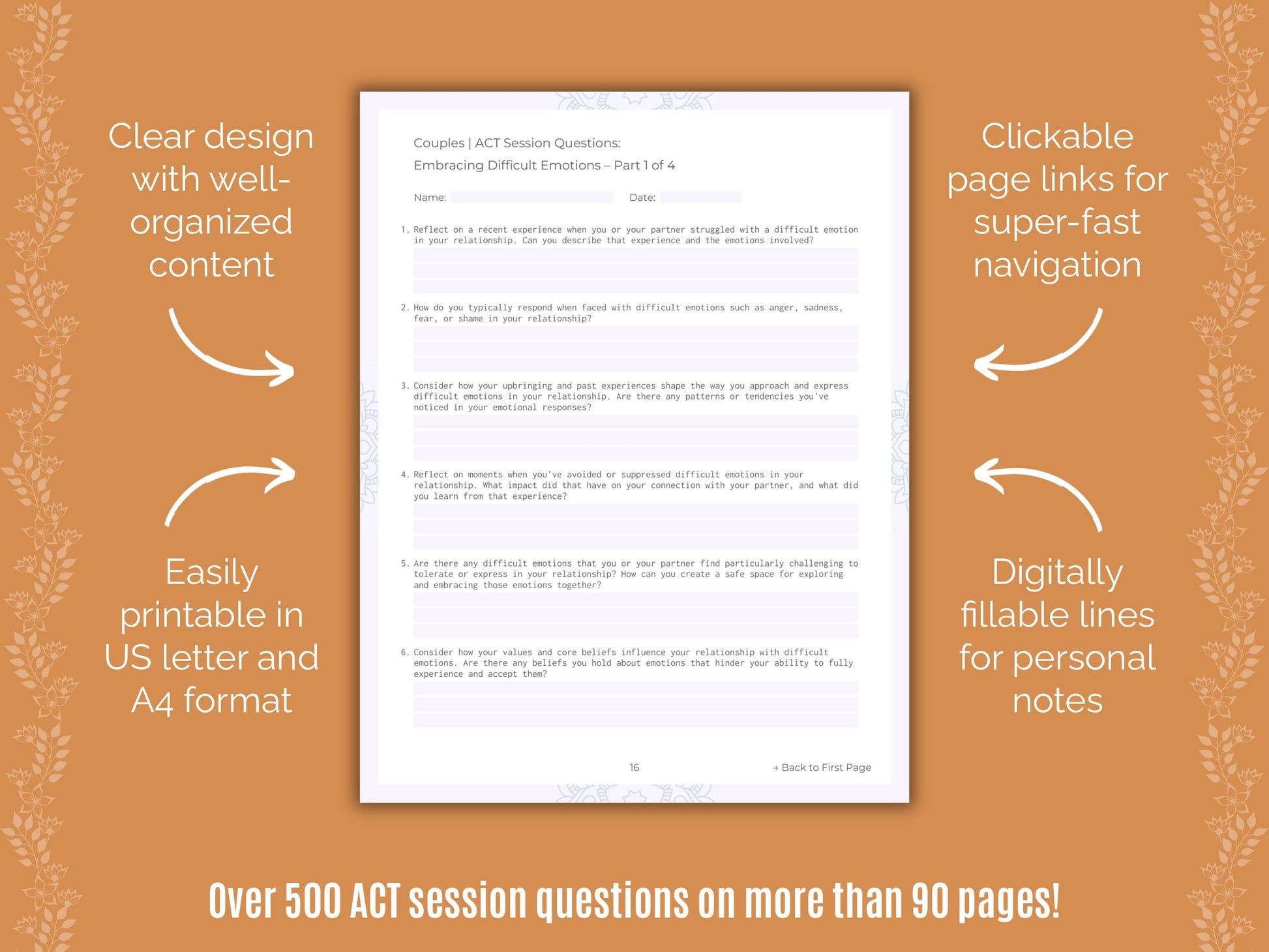 Couples Acceptance and Commitment Therapy (ACT) Counseling Templates