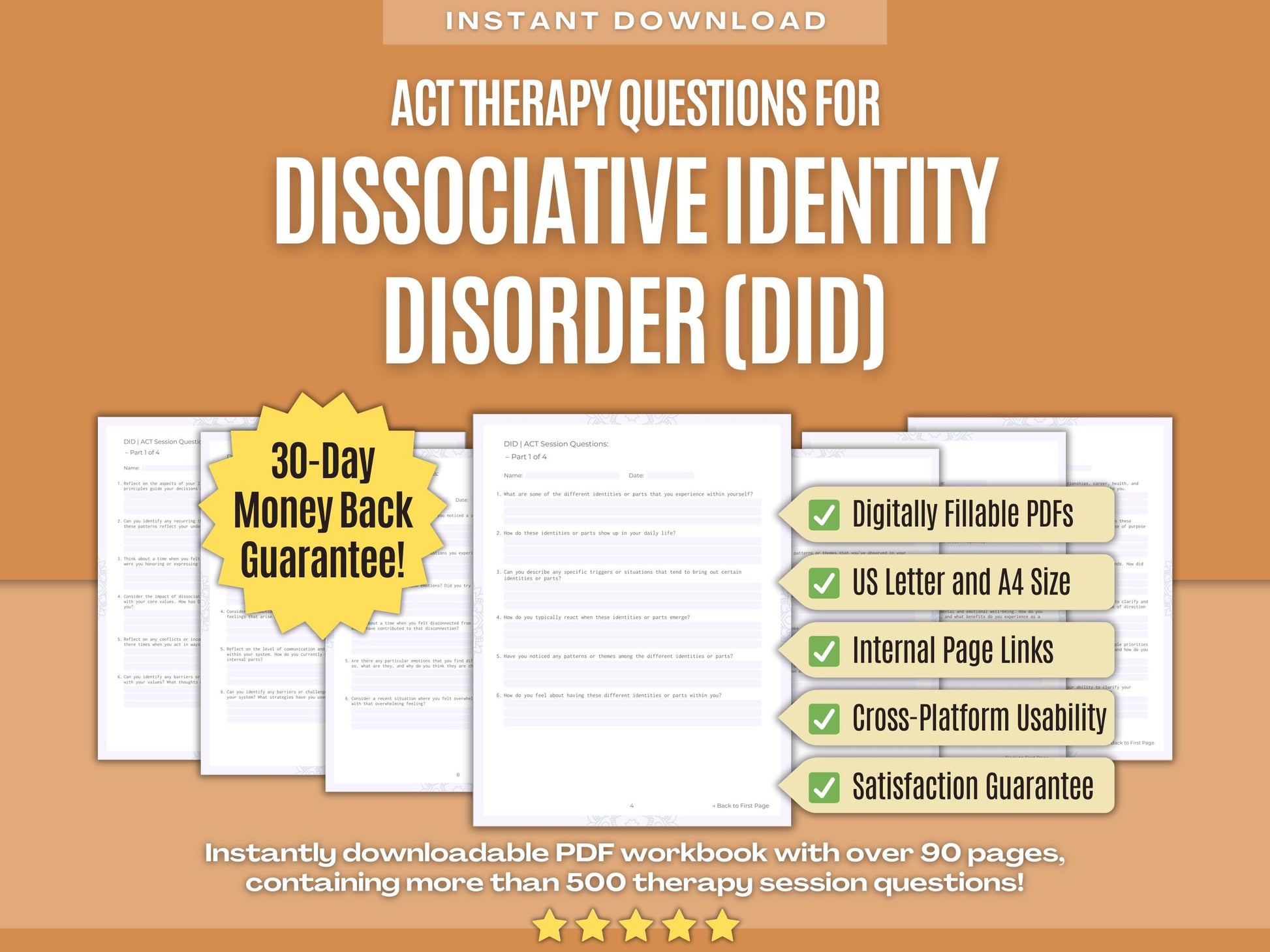 Dissociative Identity Disorder (DID) Acceptance and Commitment Therapy (ACT) Psychology Workbooks