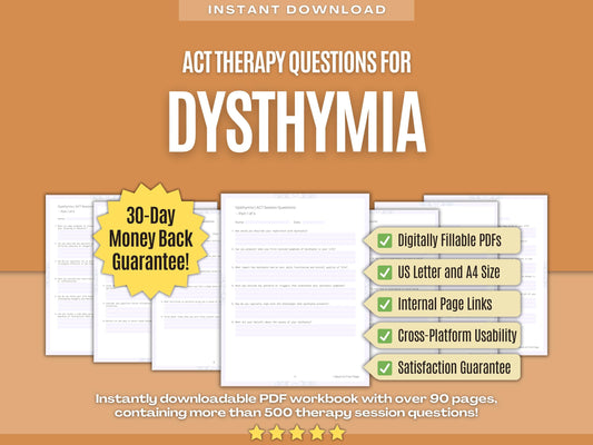 Dysthymia Acceptance and Commitment Therapy (ACT) Psychology Workbooks