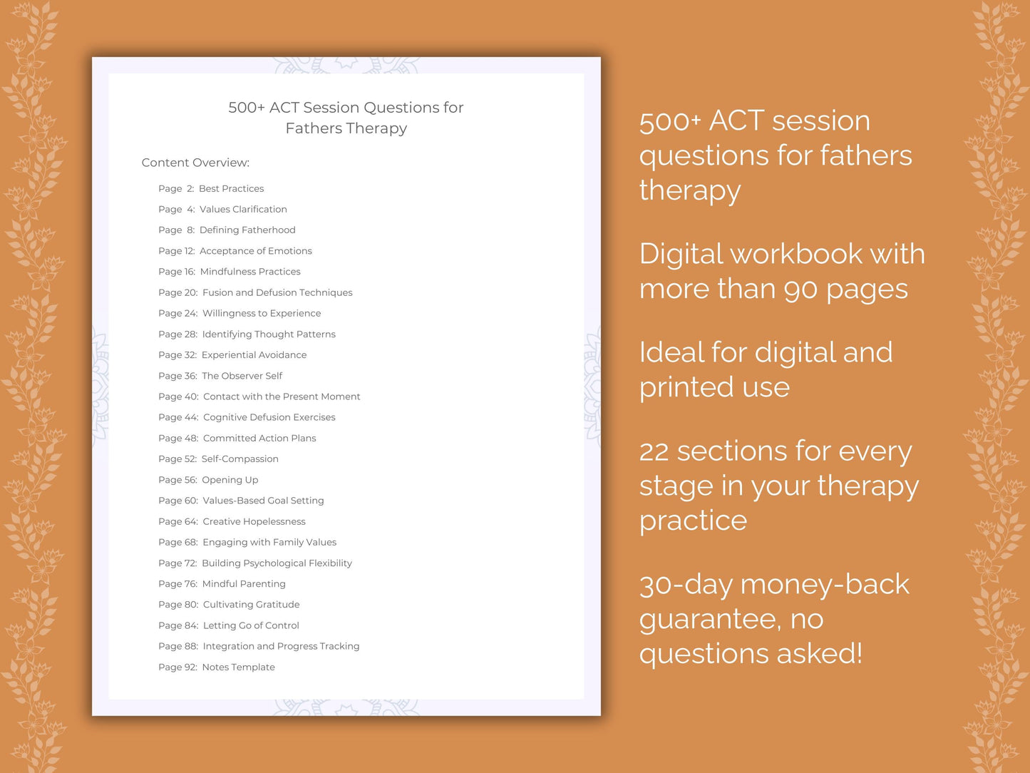 Fathers Acceptance and Commitment Therapy (ACT) Therapist Worksheets