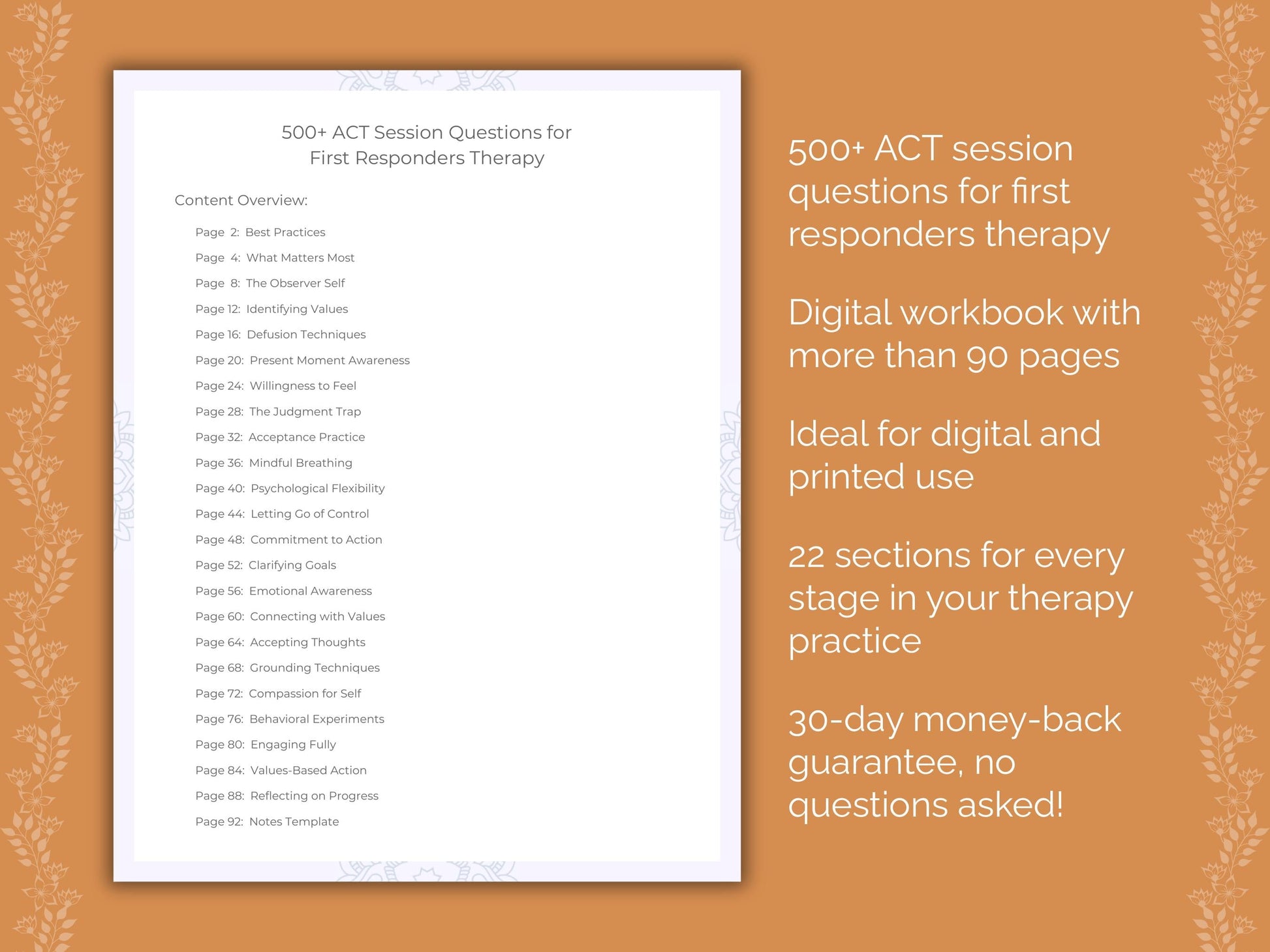 First Responders Acceptance and Commitment Therapy (ACT) Therapist Worksheets