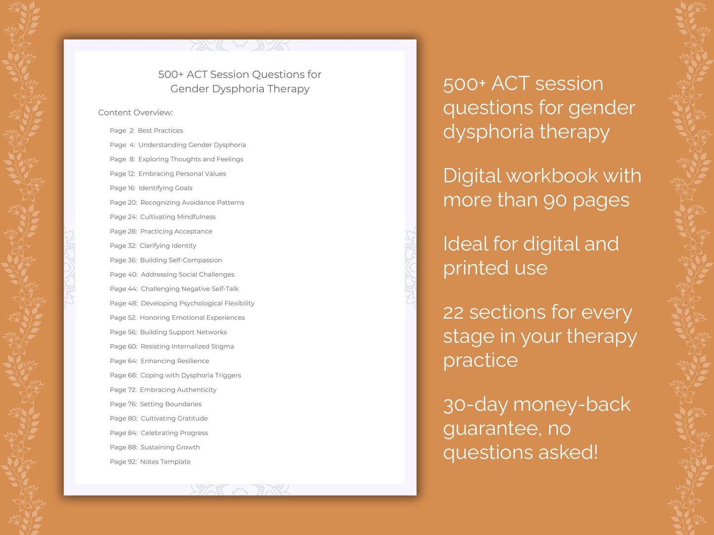Gender Dysphoria Acceptance and Commitment Therapy (ACT) Therapist Worksheets