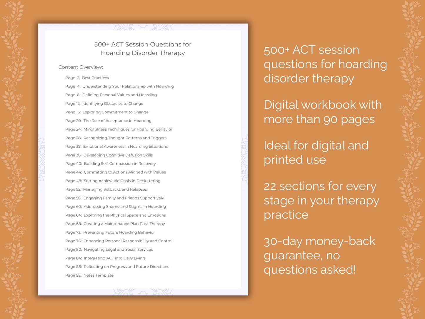 Hoarding Disorder Acceptance and Commitment Therapy (ACT) Therapist Worksheets