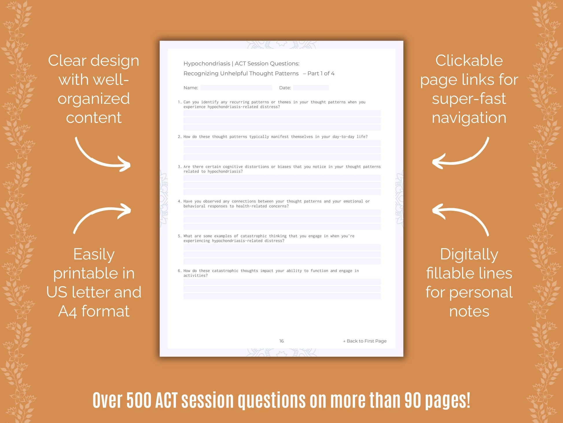 Hypochondriasis Acceptance and Commitment Therapy (ACT) Counseling Templates