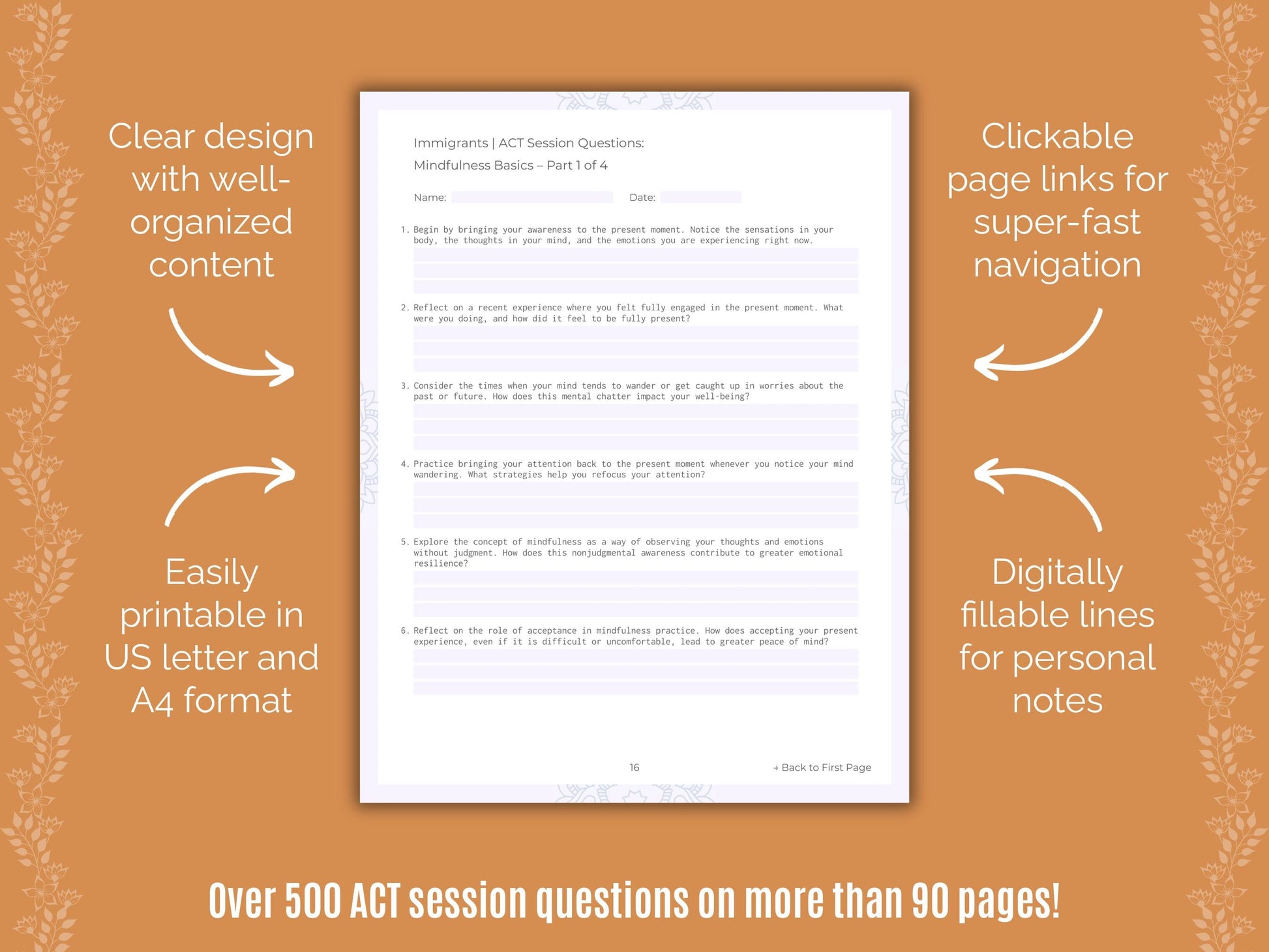 Immigrants Acceptance and Commitment Therapy (ACT) Counseling Templates