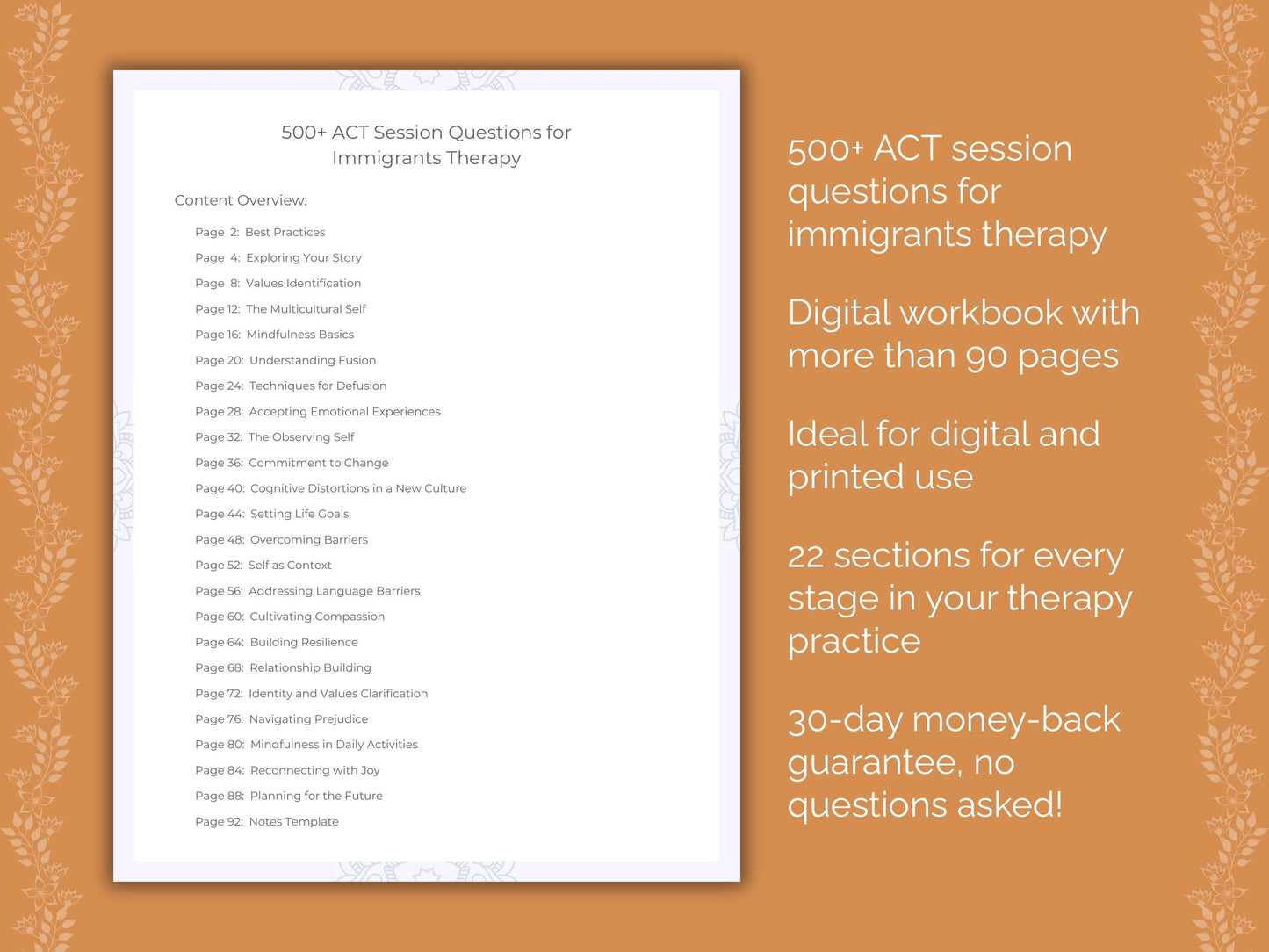 Immigrants Acceptance and Commitment Therapy (ACT) Therapist Worksheets