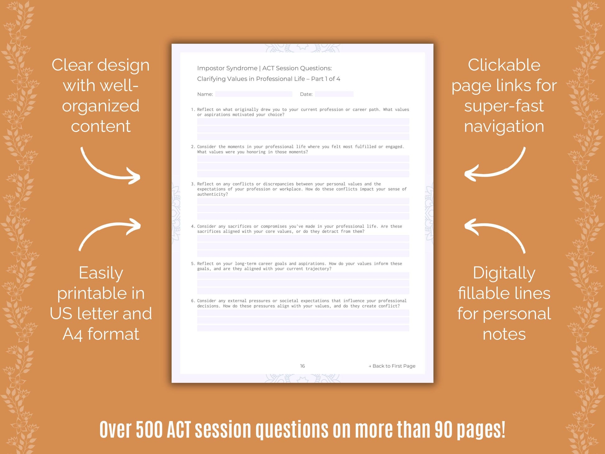 Impostor Syndrome Acceptance and Commitment Therapy (ACT) Counseling Templates